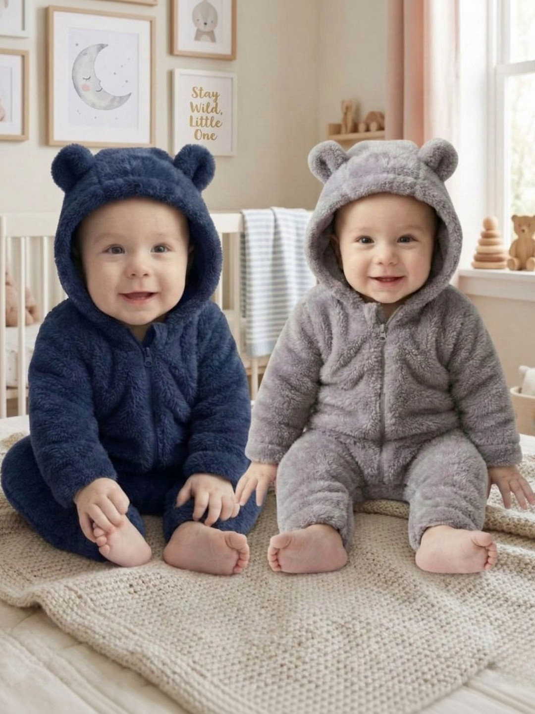 BabyZone Infants Pack Of 2 Hooded Rompers