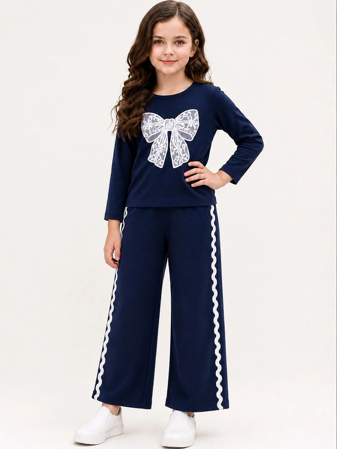Lazy Shark Girls Embellished T-shirt with Palazzos