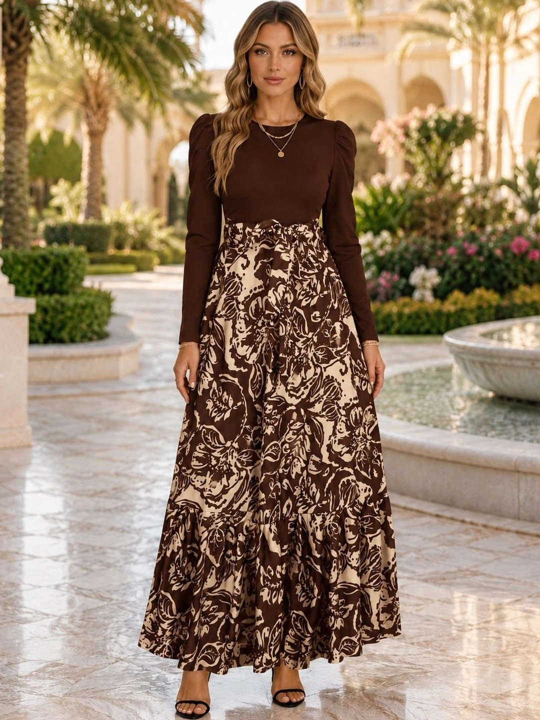 BLACKBERRYS Women Floral Printed Puff Sleeve Maxi Dress