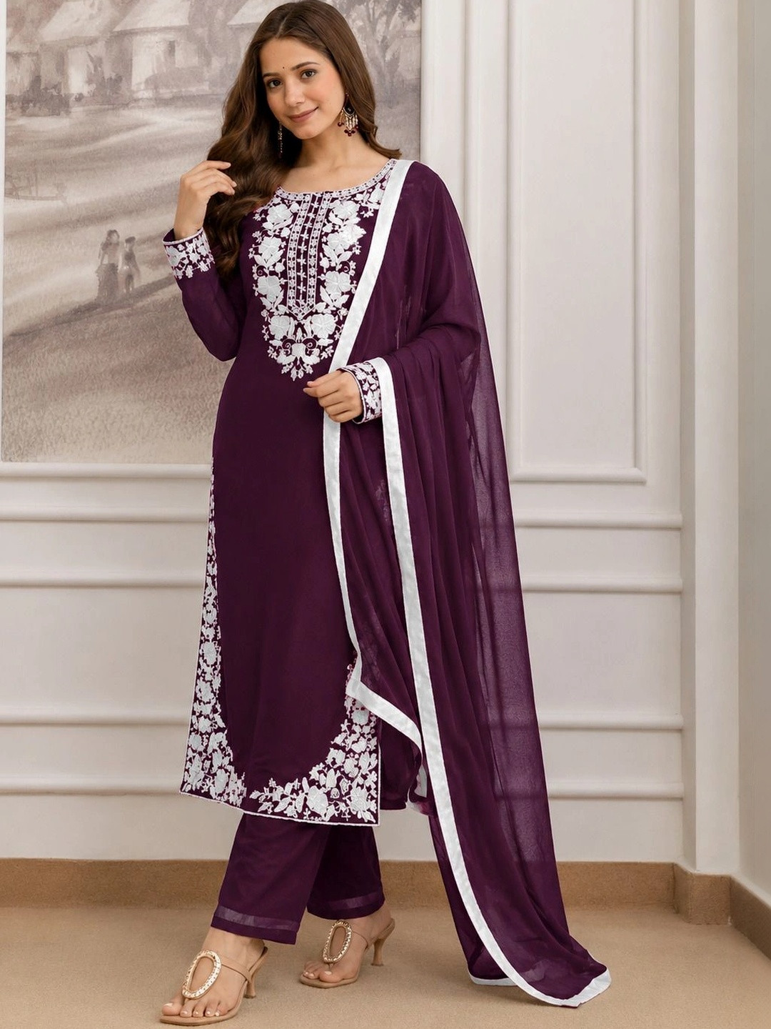 Moda Rapido Women Ethnic Embroidered Regular Kurta with Trousers & With Dupatta