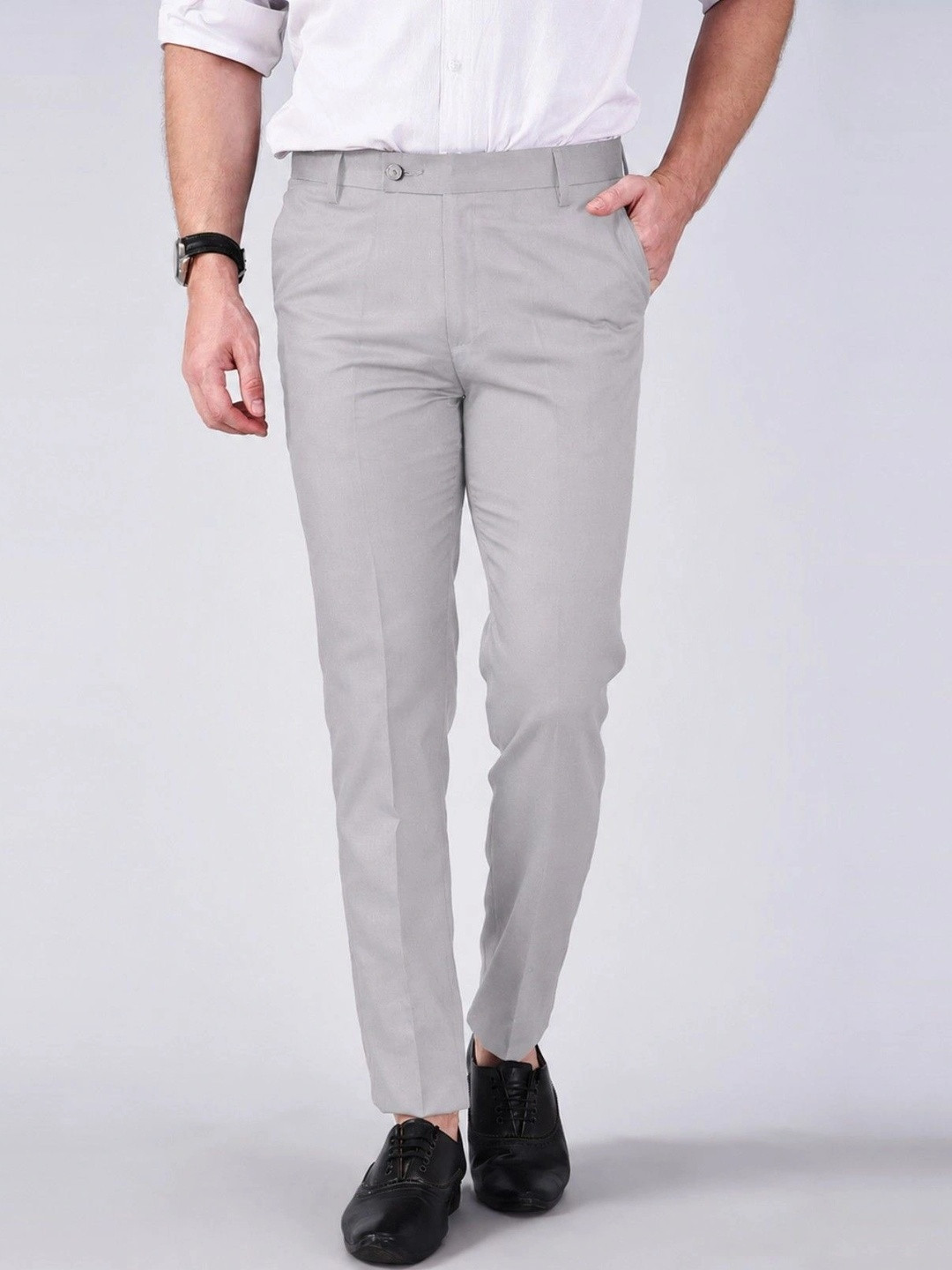 METRONAUT Men Regular Fit Solid Grey Formal Trousers