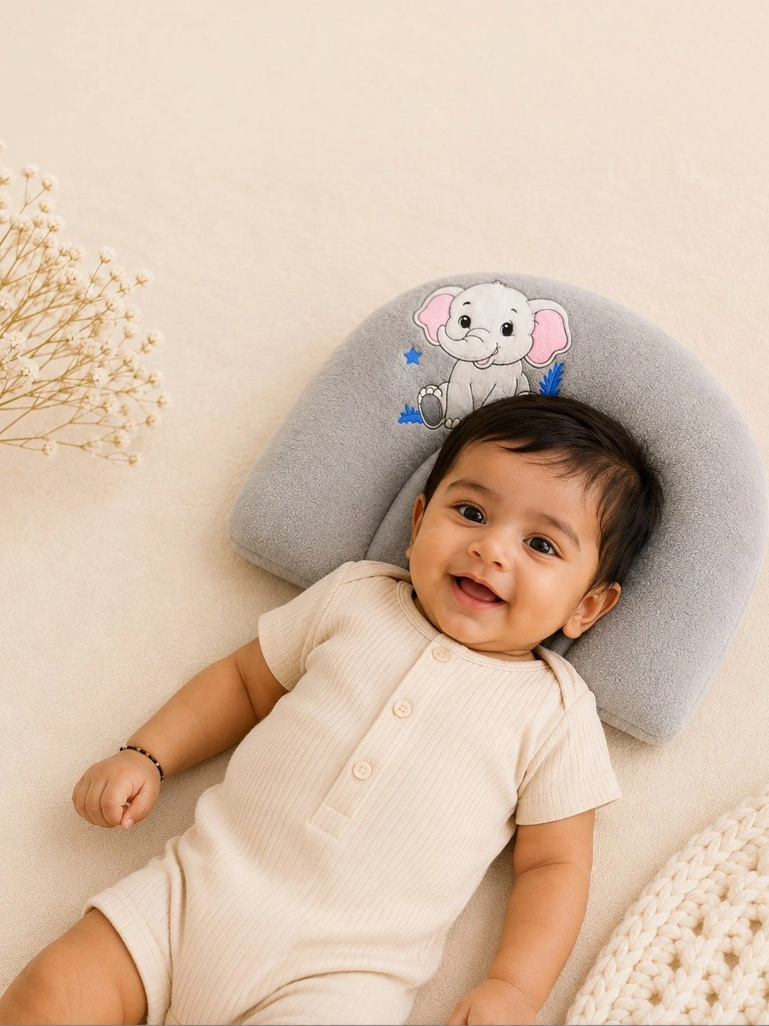 NeonateCare Infants Grey & White Breathable Mustard Seed Baby Pillow