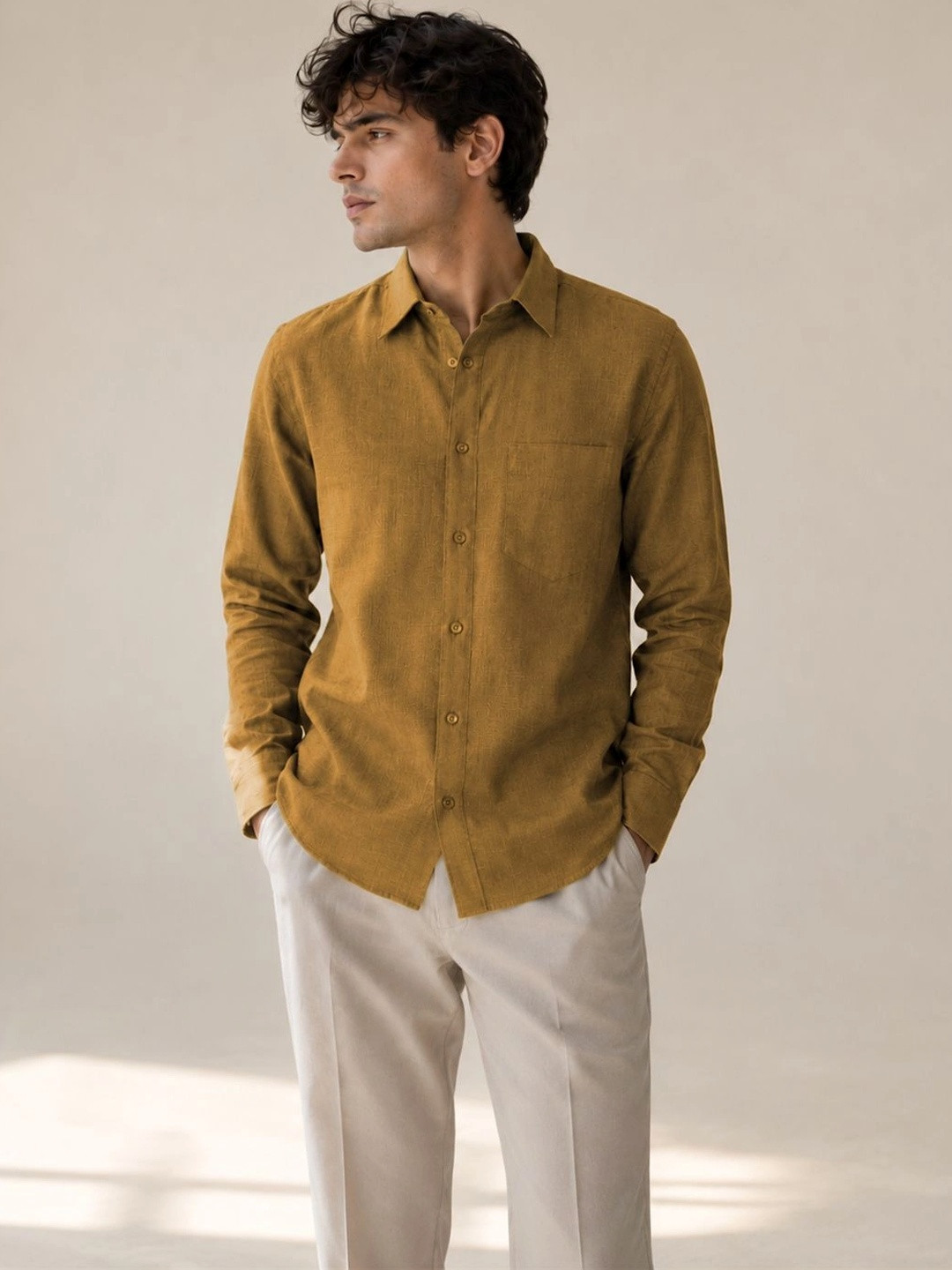 FRANKSHIRT Men Textured Linen Premium Casual Shirt