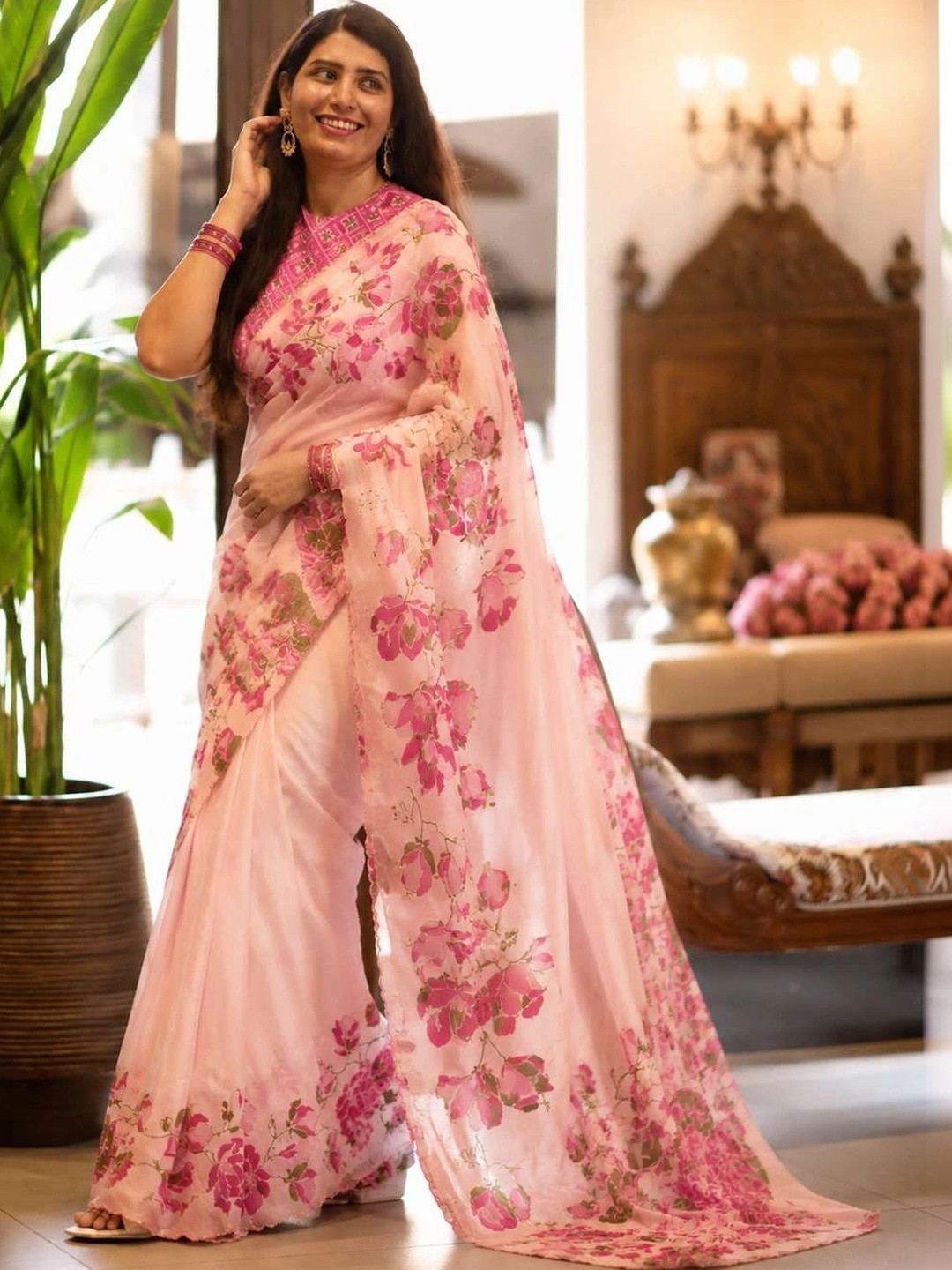DJV Fashion Floral Beads and Stones Art Silk Saree