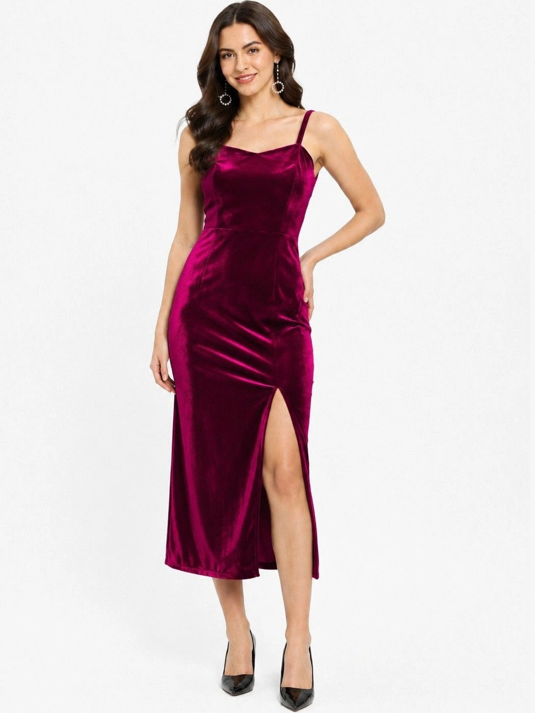 Aumira Velvet Bodycon Midi Dress