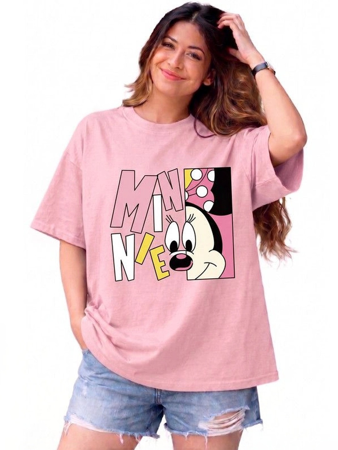 9TUNKI Women Minnie Mouse Printed Pure Cotton T-shirt