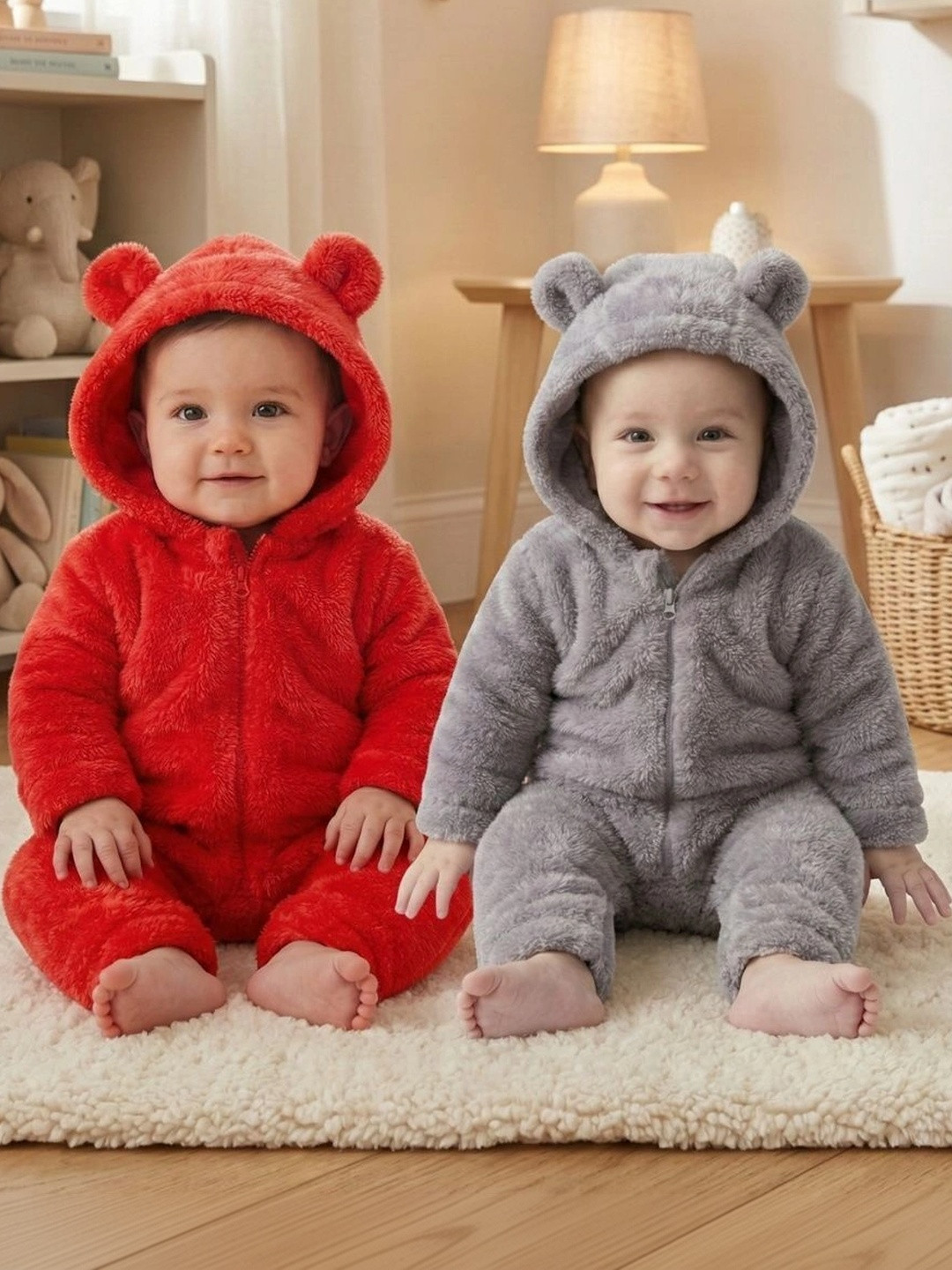 BabyZone Infants Pack Of 2 Hooded Rompers