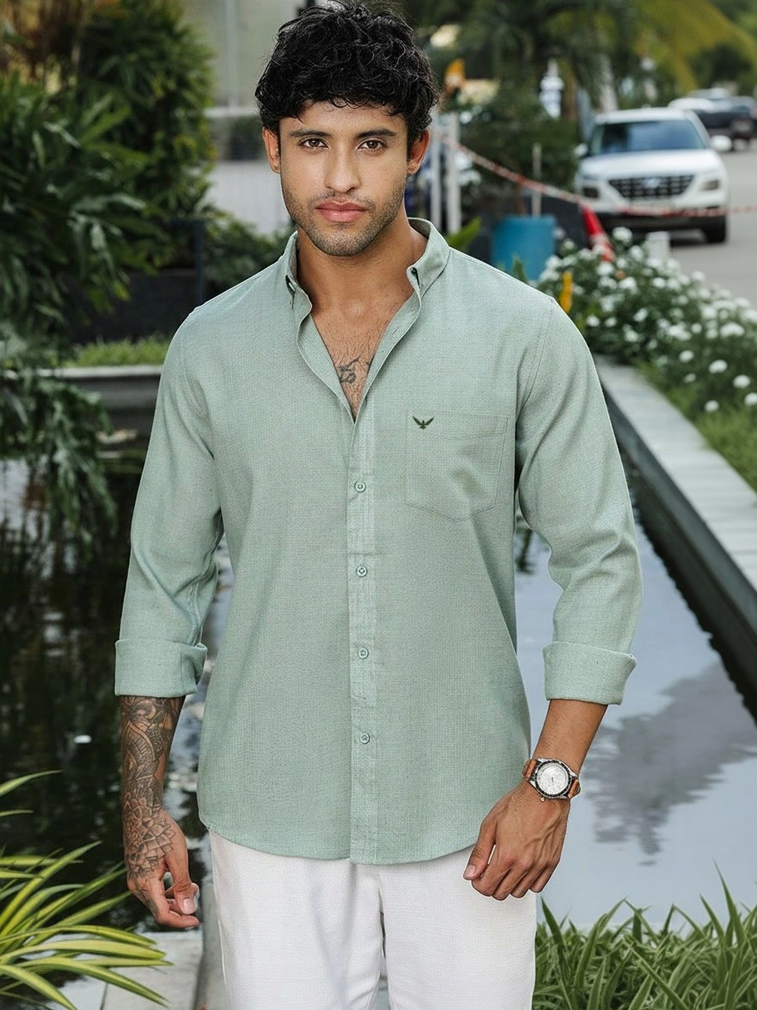 PERCH India Slim Fit Long Sleeves Cotton Linen Shirt