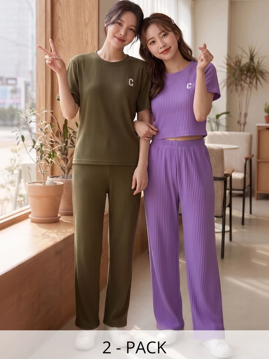 TIROMI Pack Of 2 Cotton Solid T-shirt with Trousers