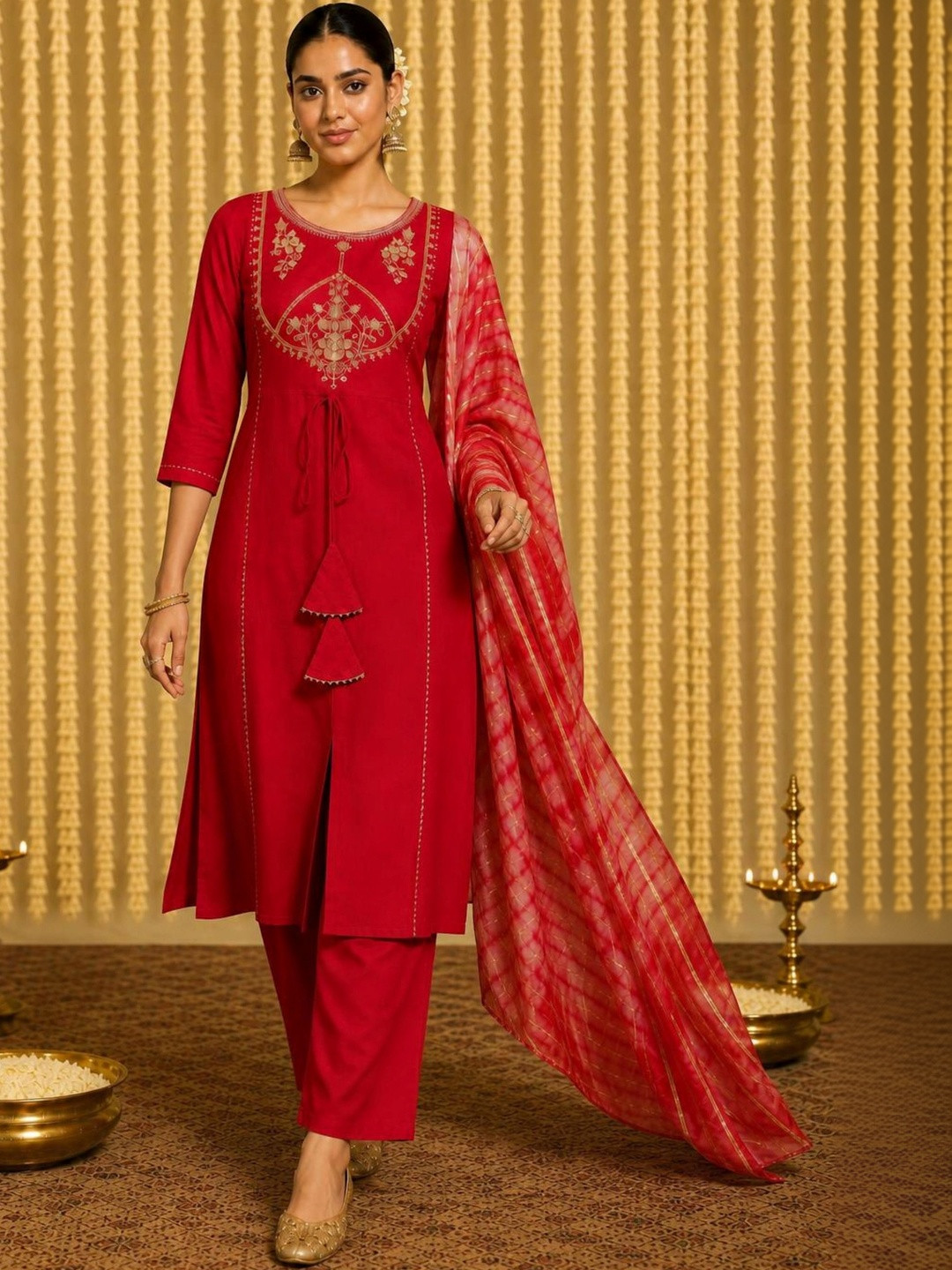 KALINI Women Embroidered Regular Kurta with Palazzos & With Dupatta