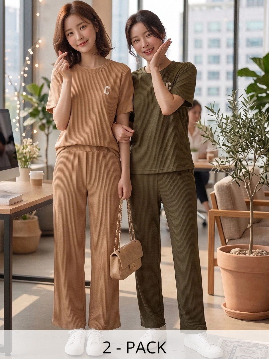 TIROMI Pack Of 2 Cotton Solid T-shirt with Trousers