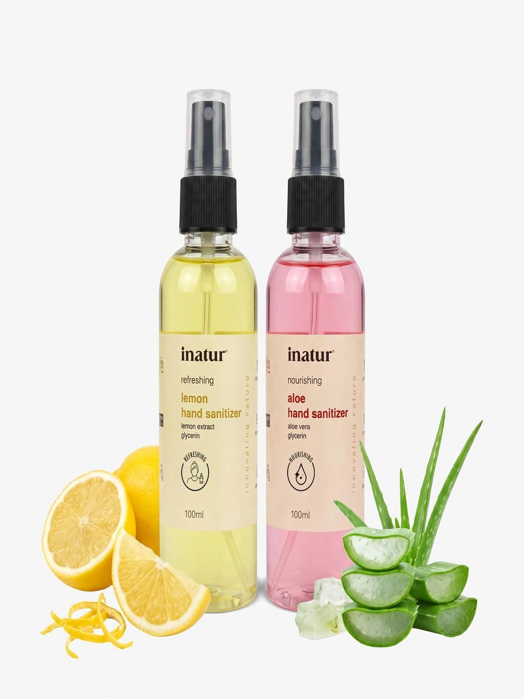 Inatur Set Of 2 Lemon & Aloe Vera Hand Sanitizer- 100 ml Each