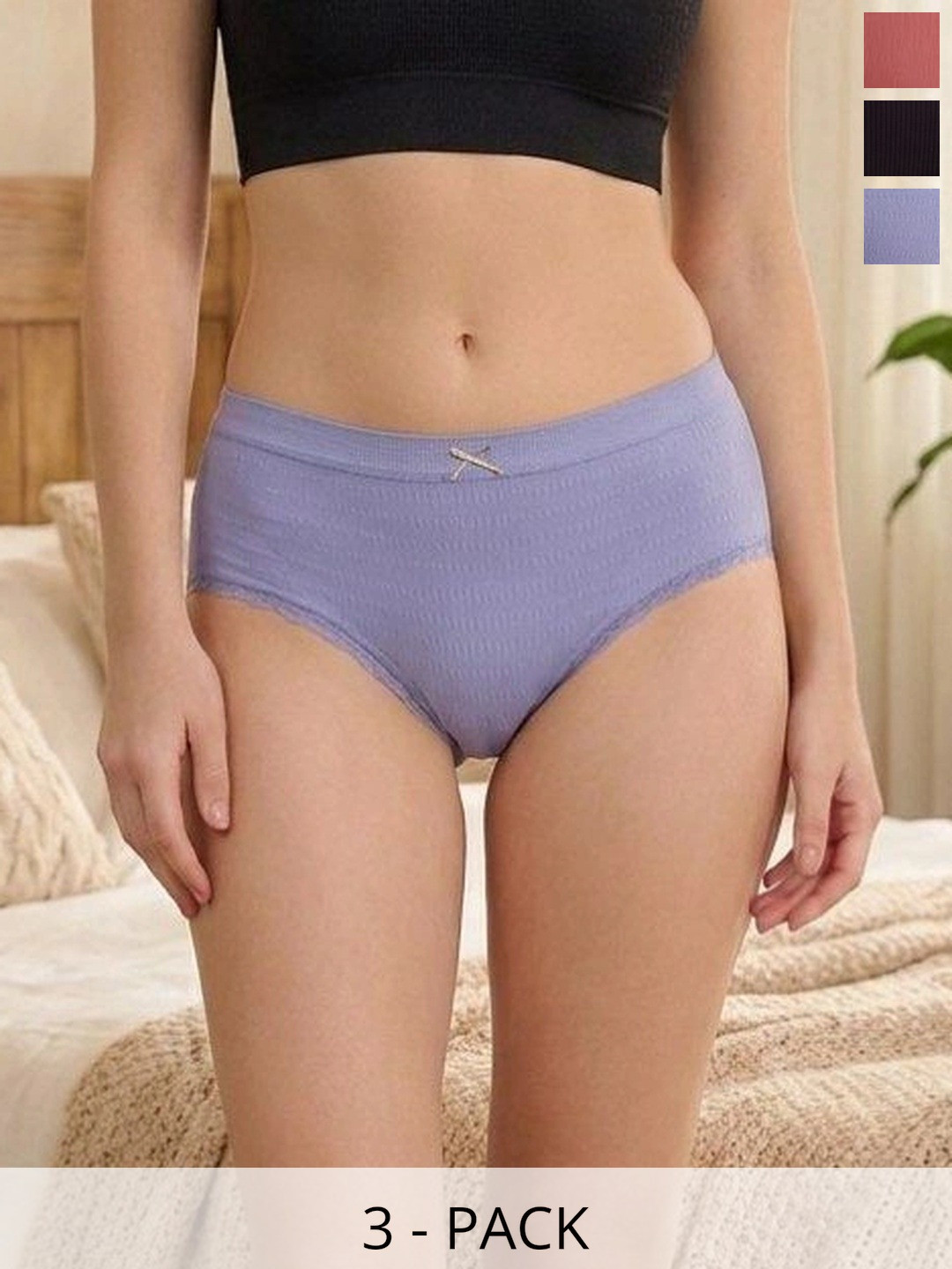 Roadster Women Pack of 3 Anti Microbial Frills Cotton Basic Briefs
