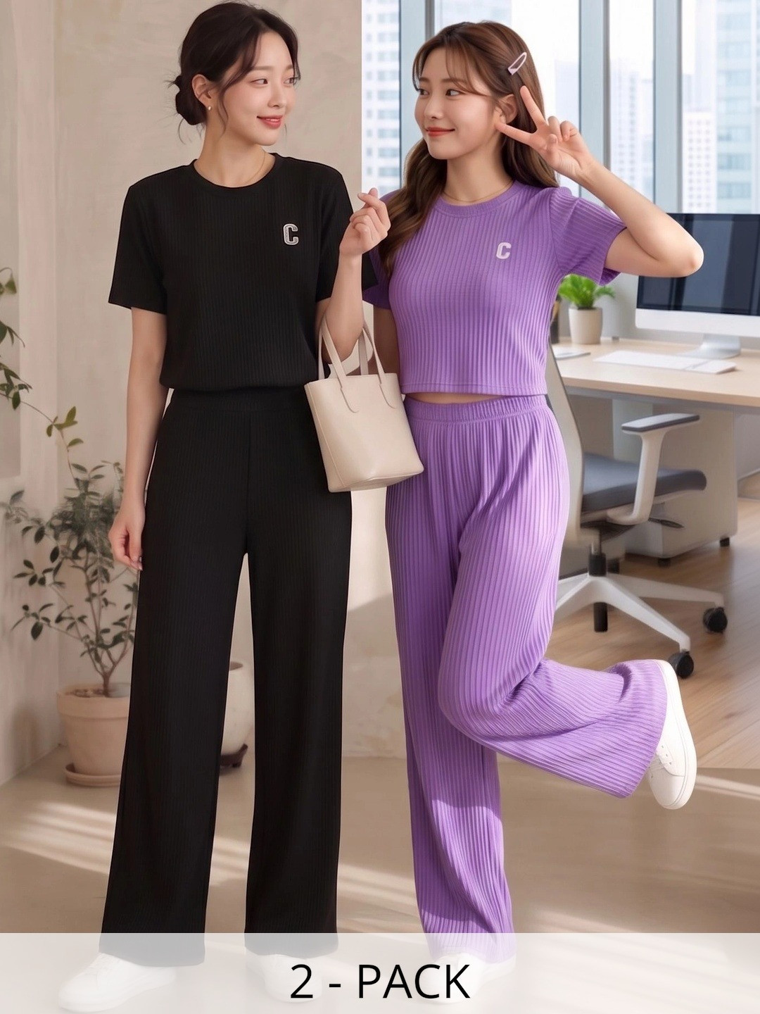 TIROMI Pack Of 2 Cotton Solid T-shirt with Trousers