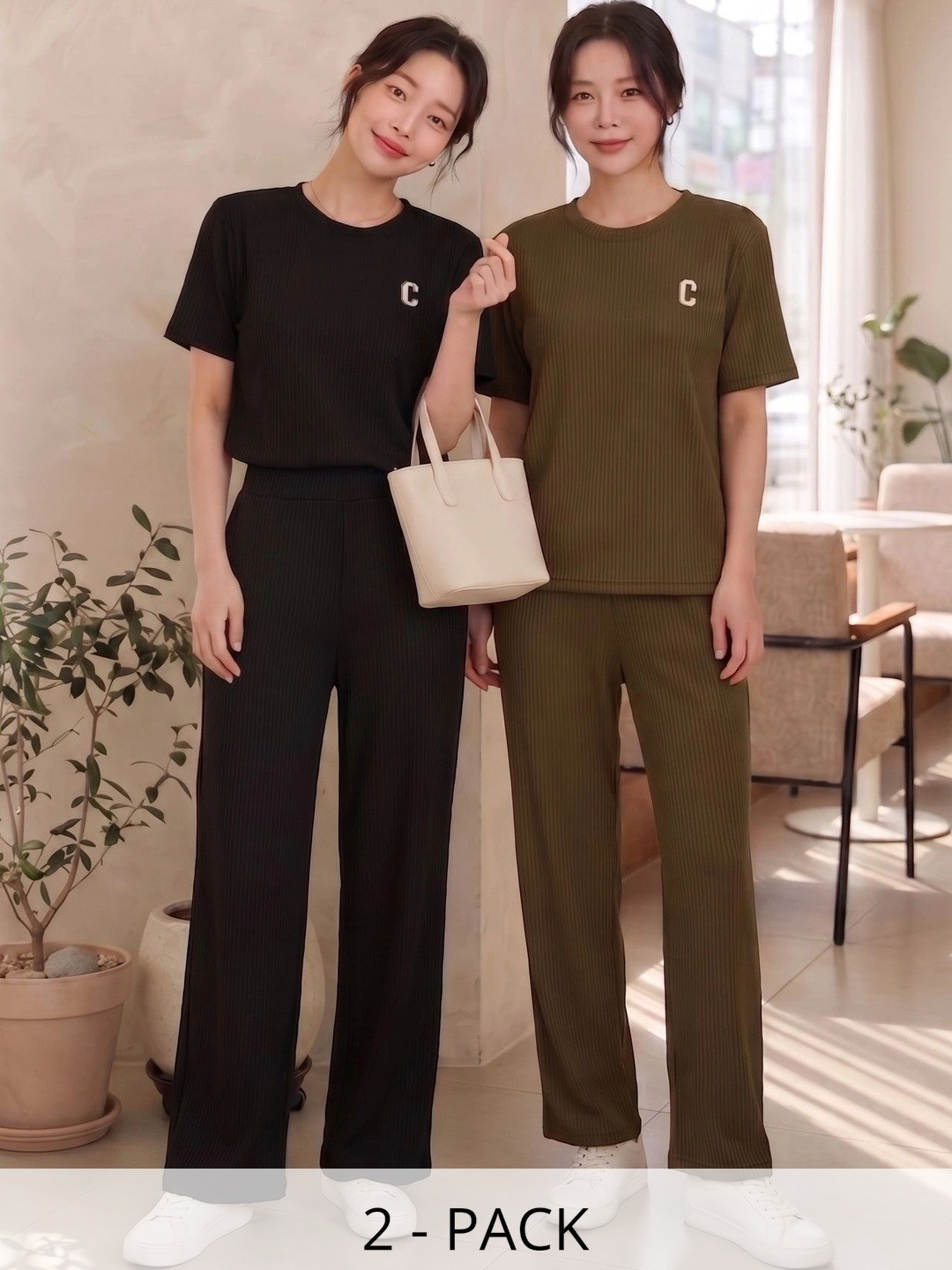 TIROMI Pack Of 2 Cotton Solid T-shirt with Trousers