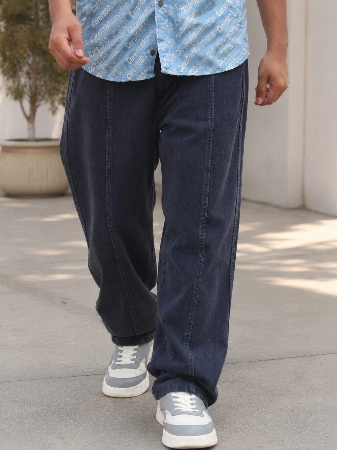 FICTION Men Navy Blue Baggy Comfort Mid-Rise Jeans