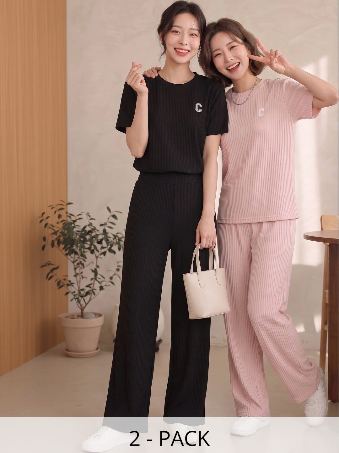 TIROMI Pack Of 2 Cotton Solid T-shirt with Trousers
