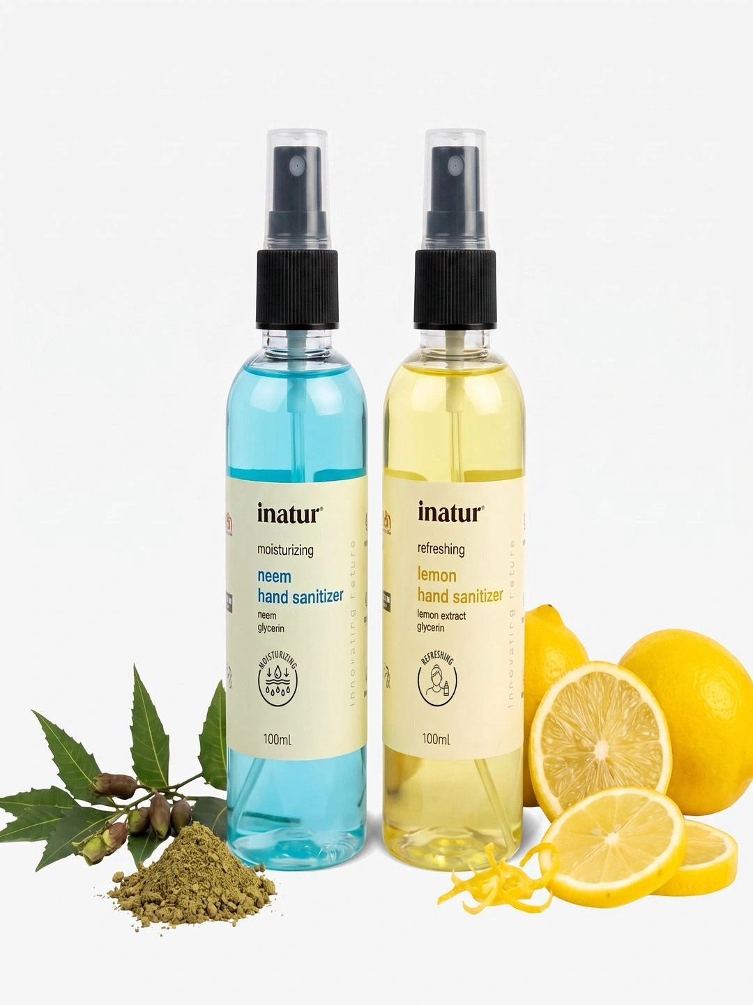 Inatur Set Of 2 Neem & Lemon Hand Sanitizer- 100 ml Each