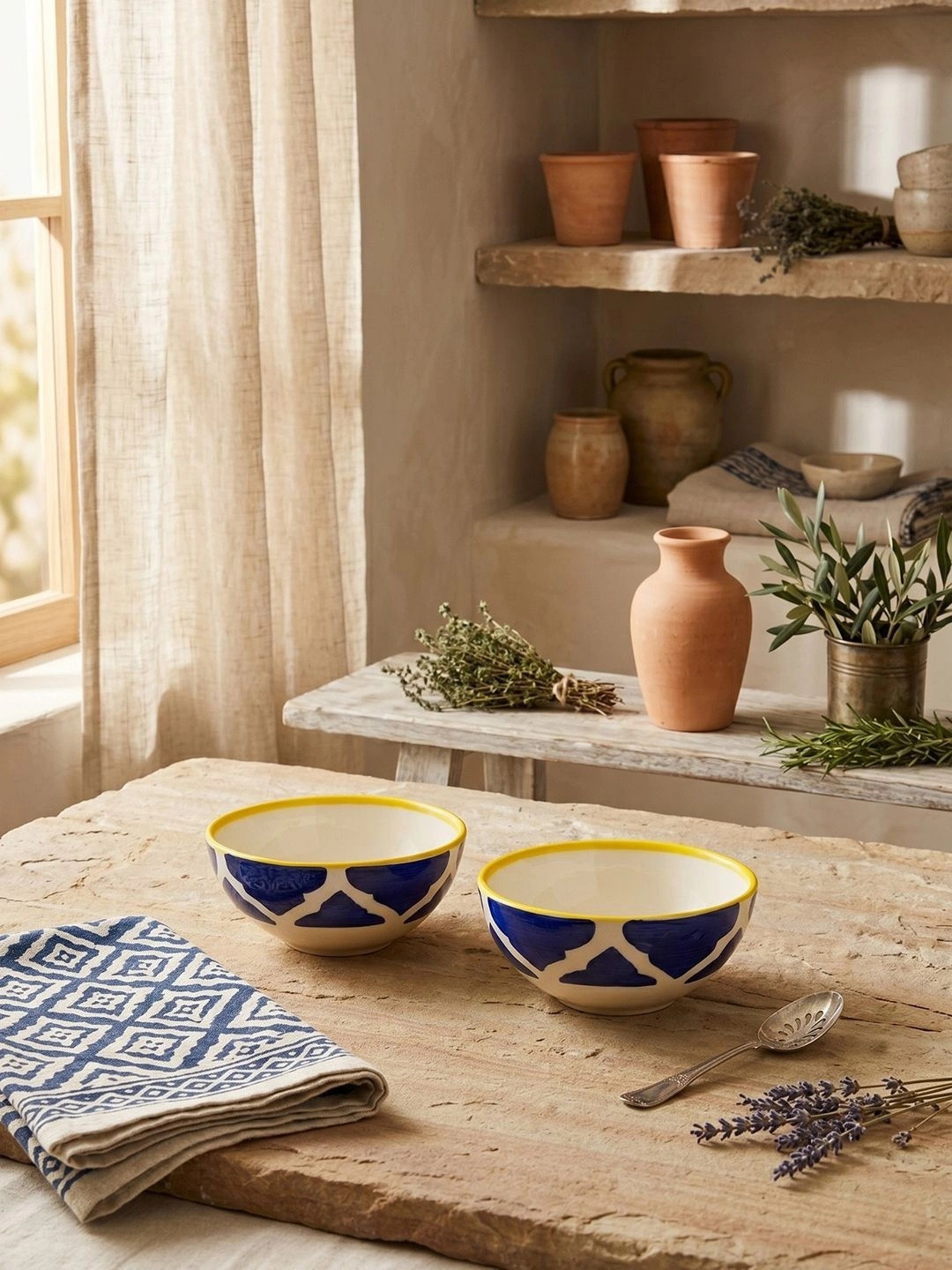 Myntra Elegant Homes Blue 2025 2 Pieces Ceramic Dishwasher and Microwave Safe Serving Bowl