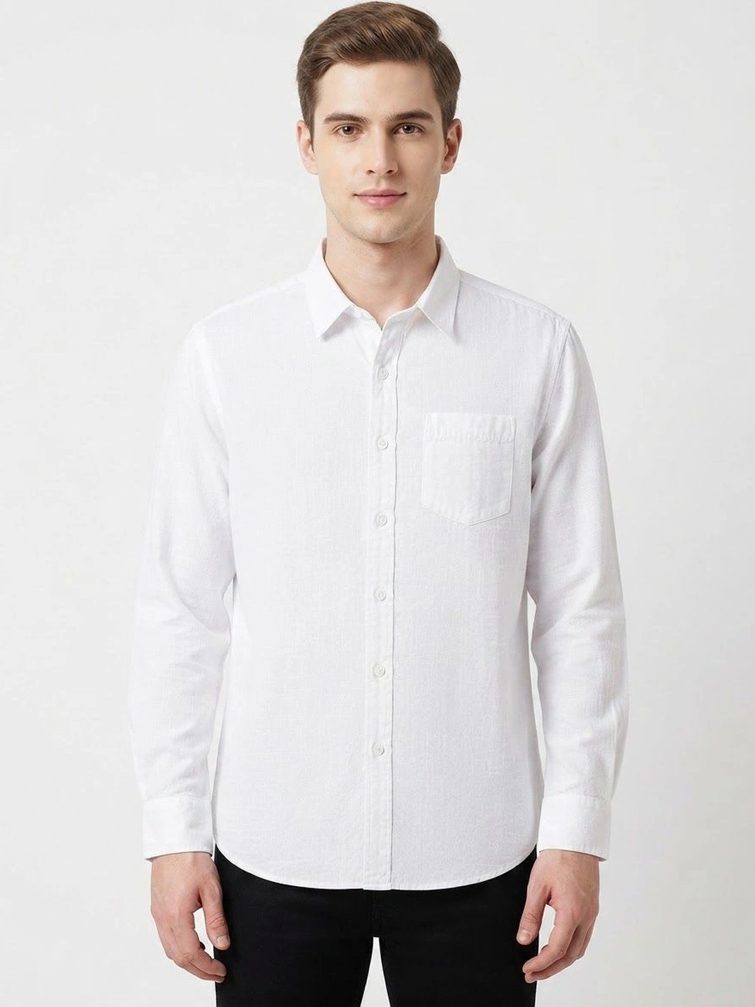 LUKAS VICTORY Men Classic Spread Collar Cotton Linen Casual Shirt