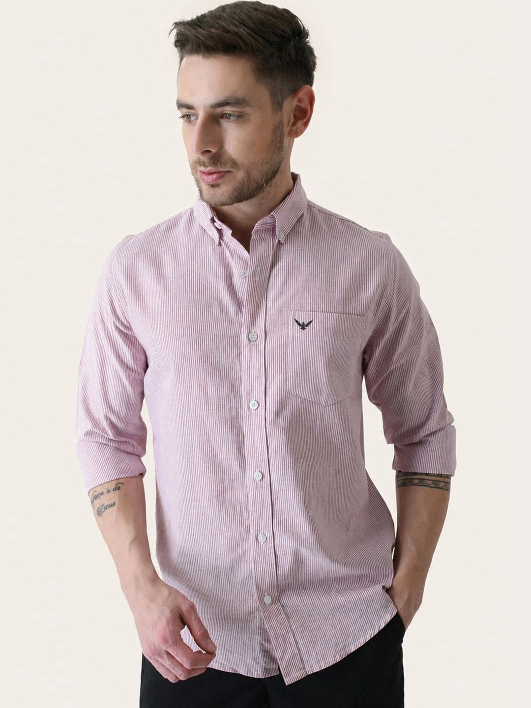 PERCH Men Slim Fit Opaque Striped Casual Shirt