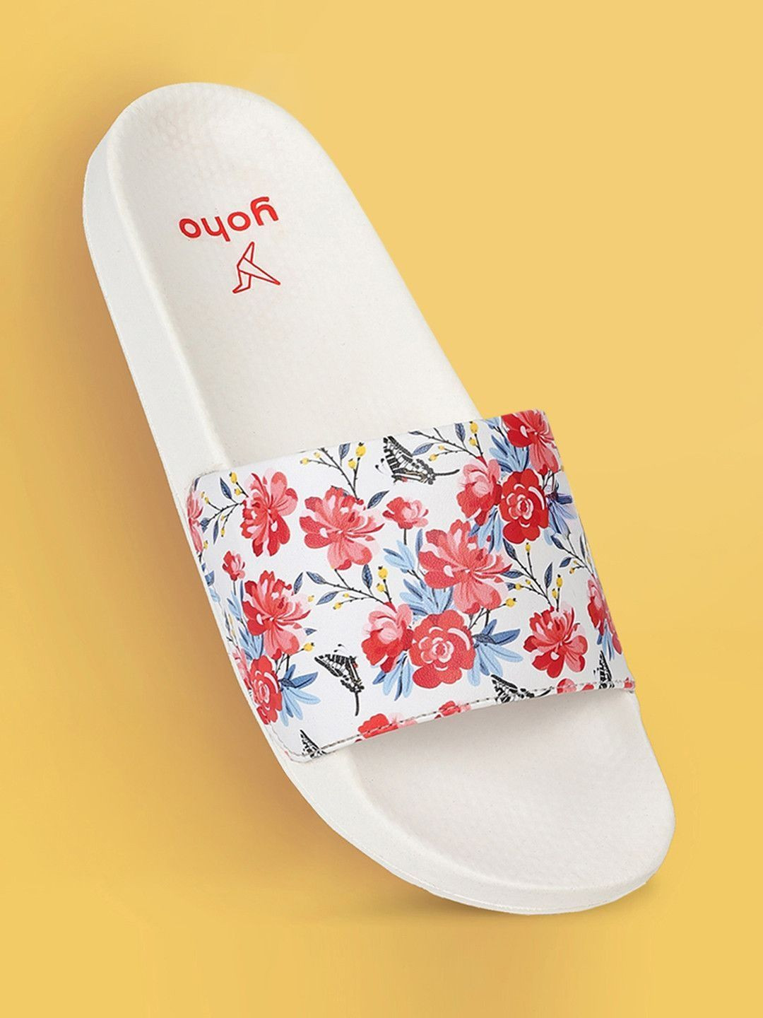 yoho Women White Printed Sliders Flip Flops