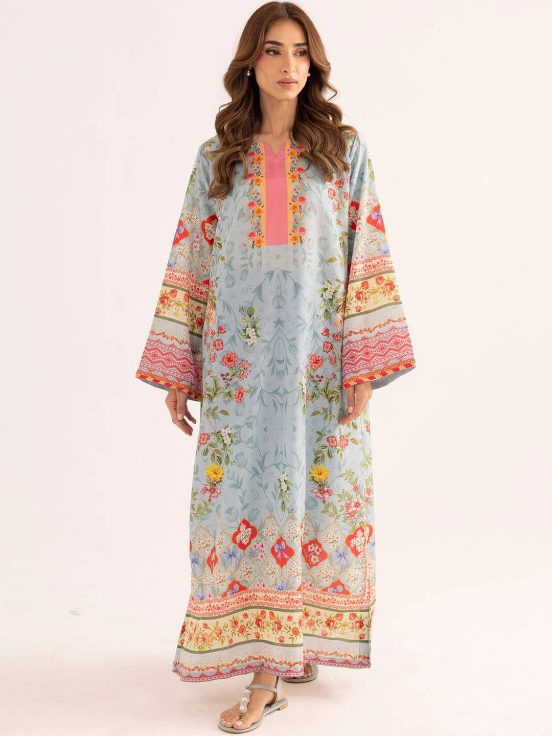 Stenfia Floral Print Flared Sleeve Maxi Dress