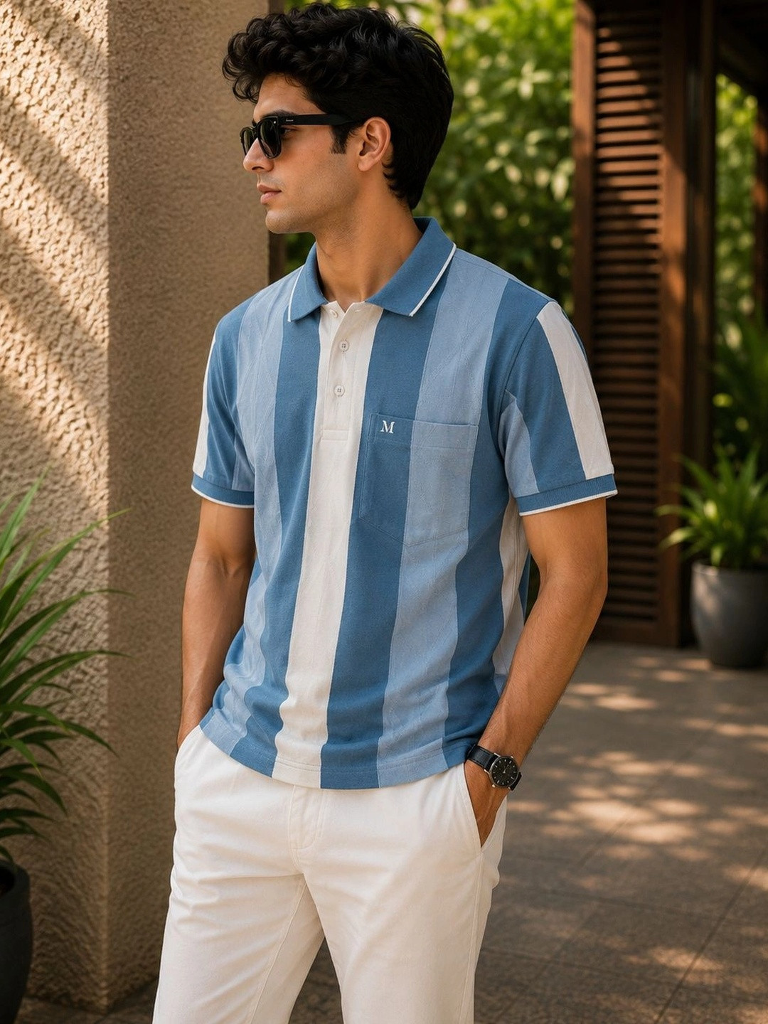 MNO Men Striped Polo Collar T-shirt