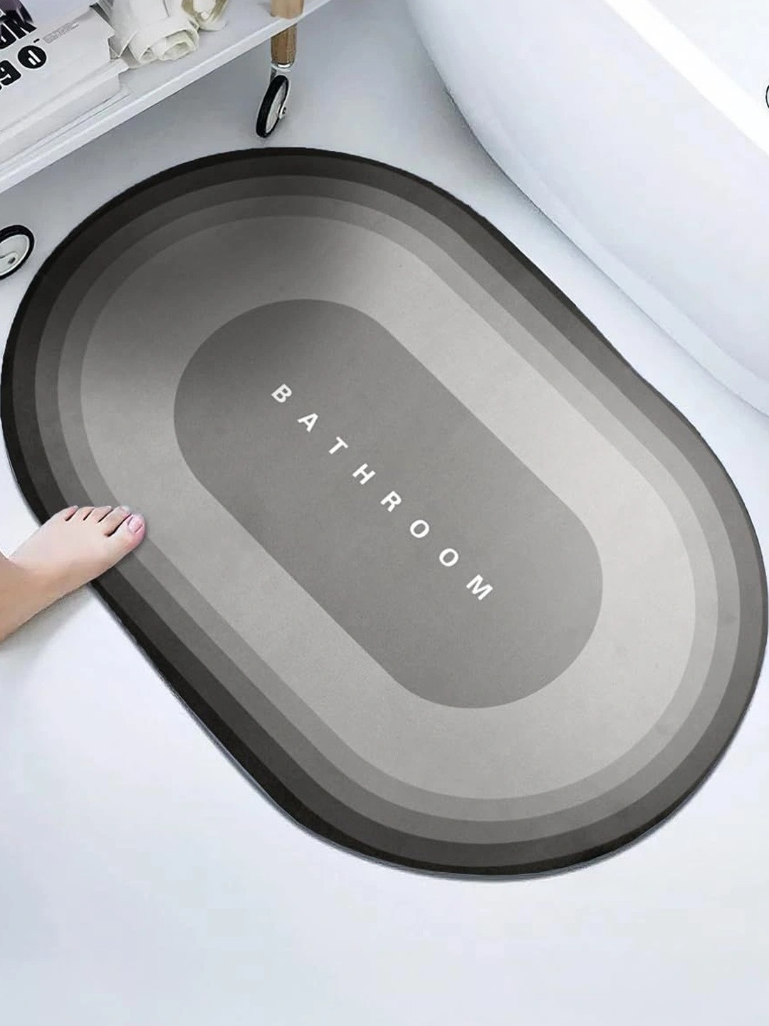 Cortina Grey & Black Printed Anti Skid 110GSM Bath Rugs