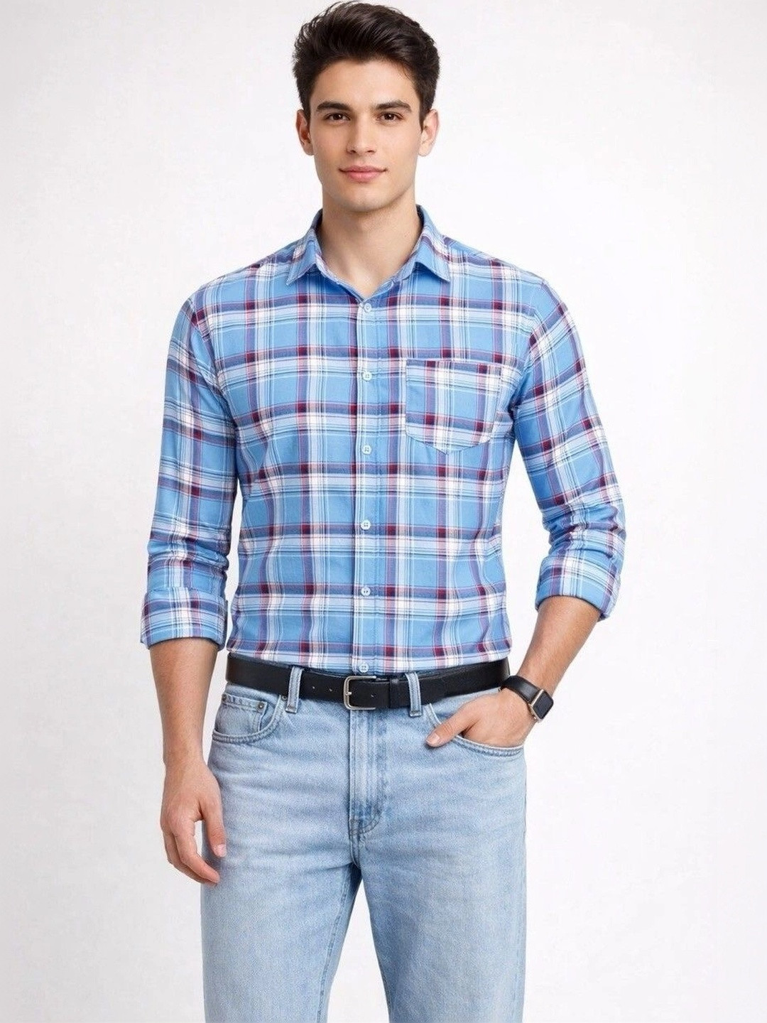 Studio-9 Men Classic Slim Fit Checked Casual Shirt