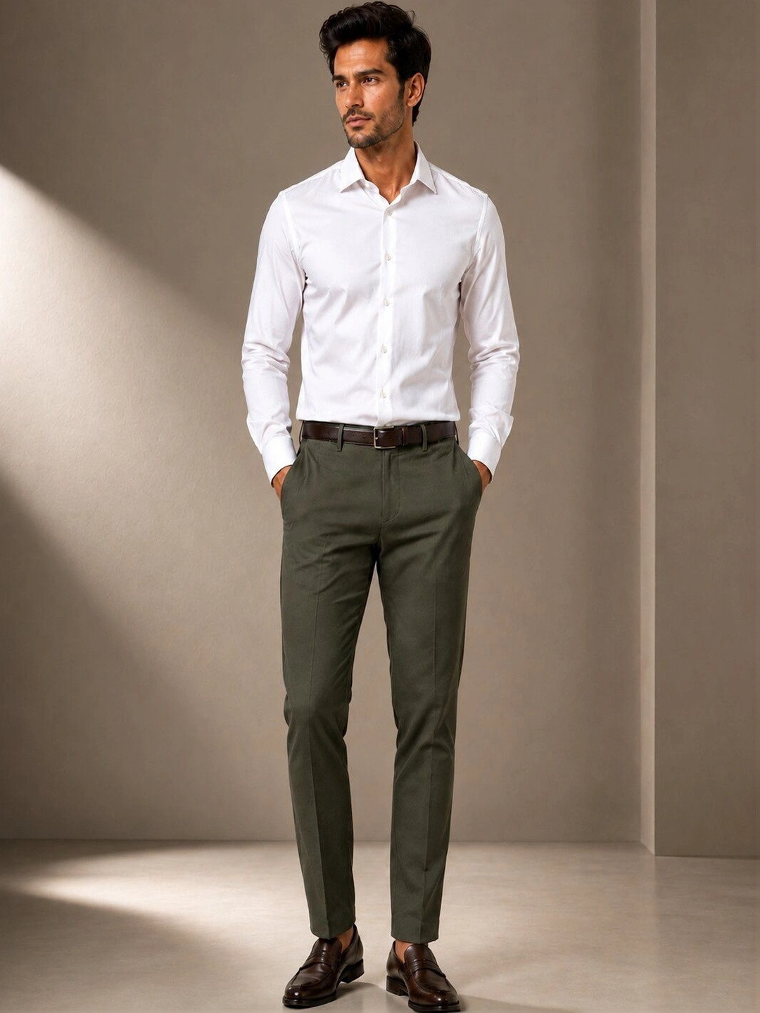 DENRO Men Tailored Easy Wash Pleated Trousers