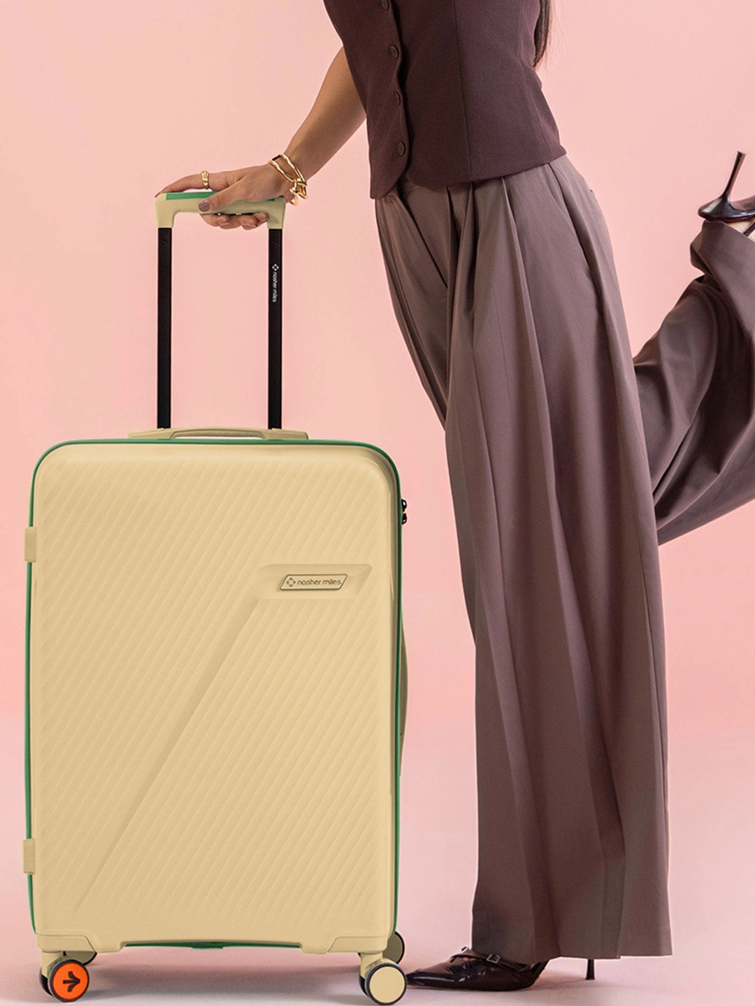 Nasher Miles Montreal Peach Dual Color 24inch Hard Luggage Medium Trolley Bag Suitcase 76L