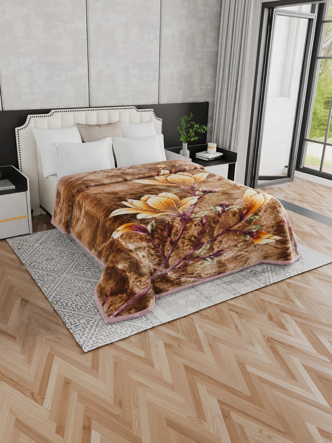 Signature Brown & Yellow Floral Mink Heavy Winter Blanket