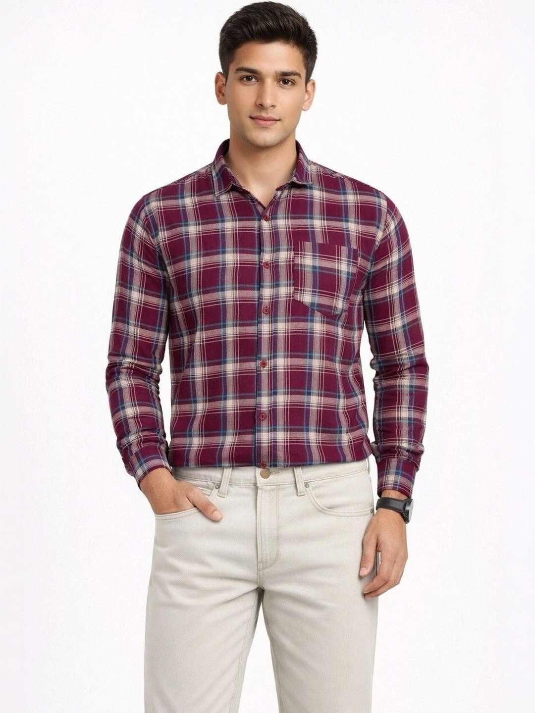 Studio-9 Men Classic Slim Fit Checked Casual Shirt