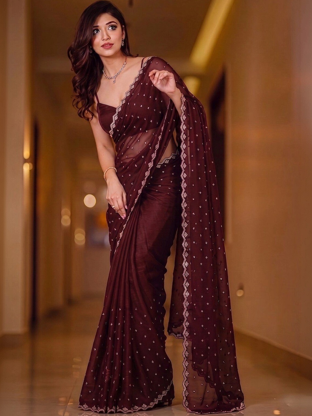 KALYANI TEXTILE Embroidered Silk Blend Heavy Work Saree