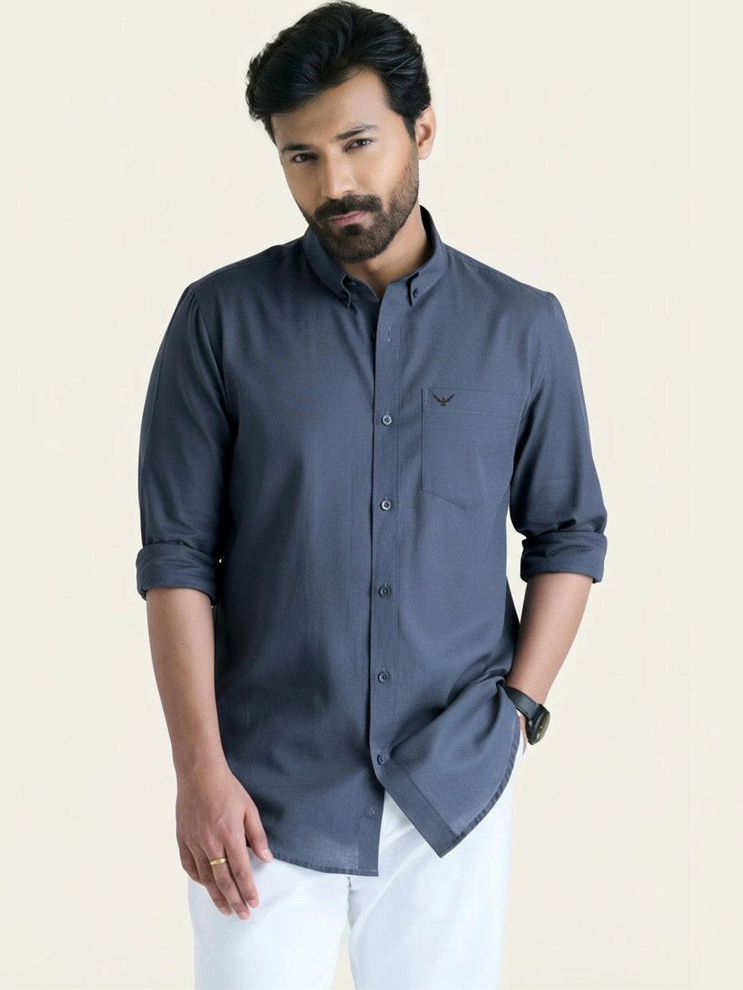 PERCH Linen Cotton Long Sleeves Slim Fit Shirt
