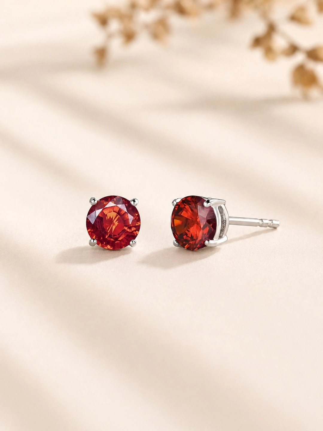 Ornate Jewels 925 Sterling Silver Garnet Solitaire Stud Earrings