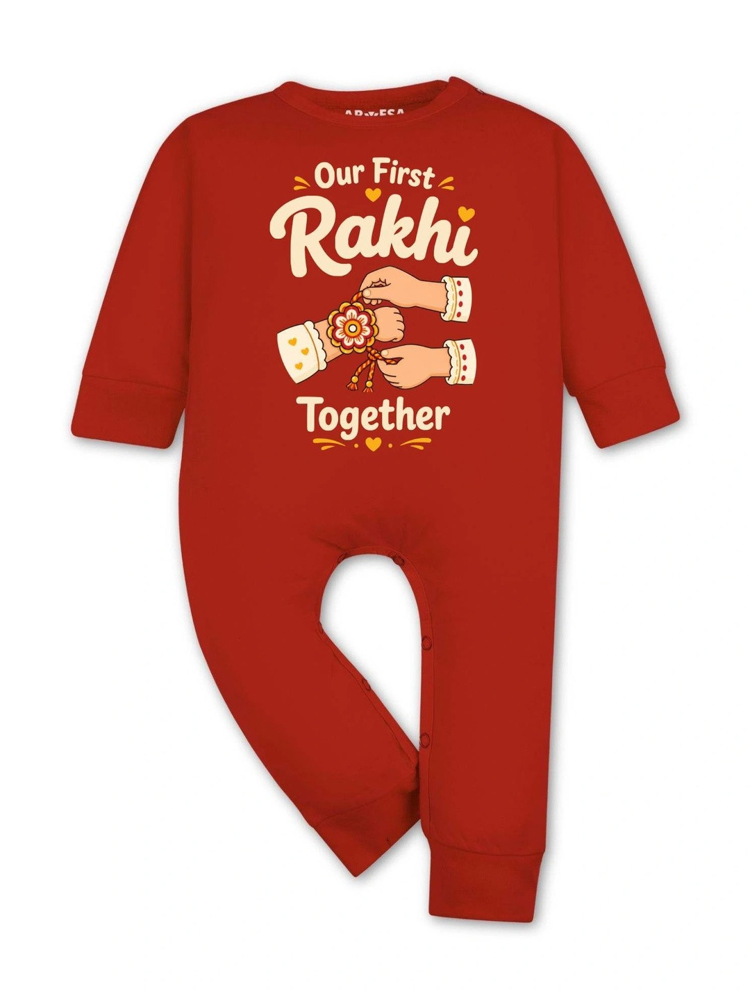 Arvesa Infants Our First Rakhi Printed Cotton Rompers