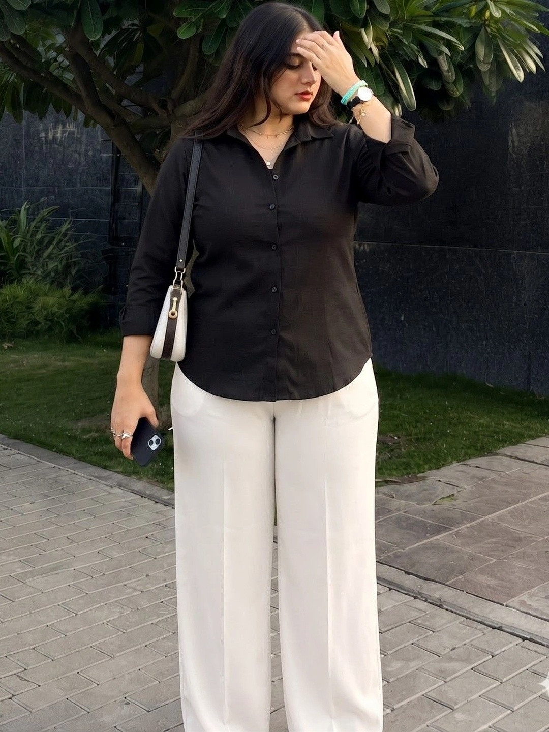 NEW-18 Women Solid Black Casual Shirt