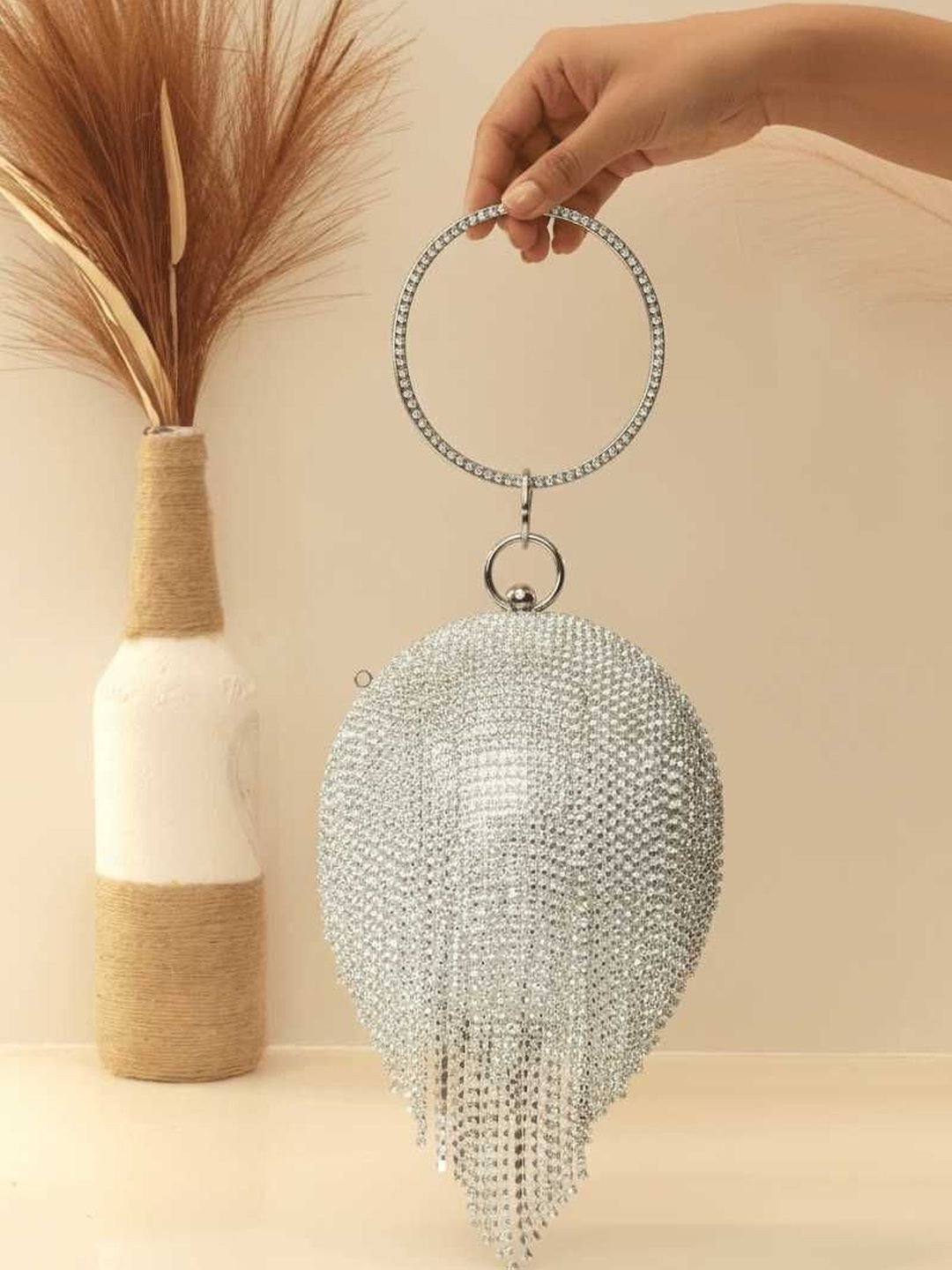 CHICLOSET Embellished Structured Handheld Bag