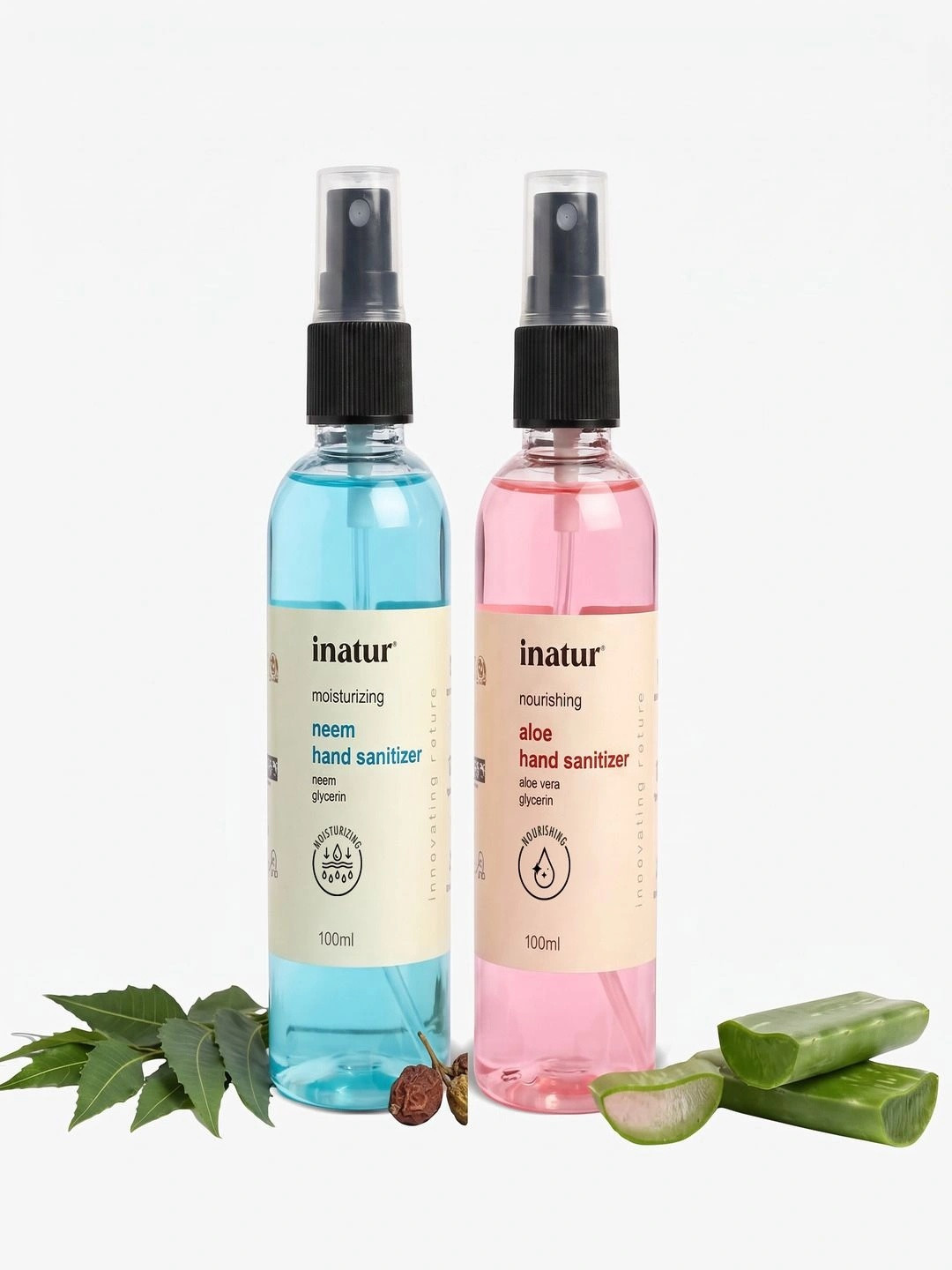 Inatur Set Of 2 Aloe Vera & Neem Hand Sanitizer- 100 ml Each