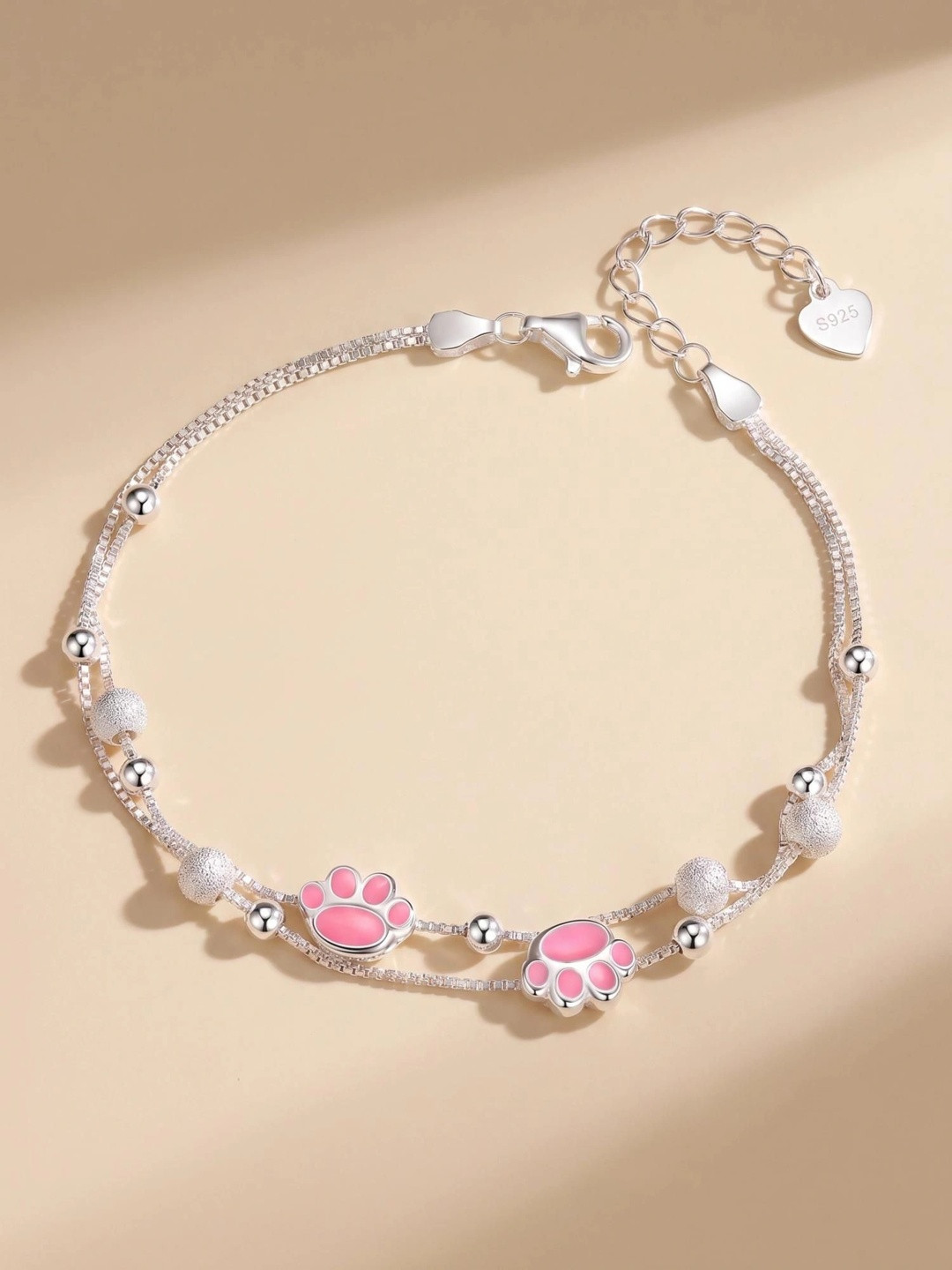 MYKI Silver-Plated Stainless Steel Pet Paw Charm Link Bracelet