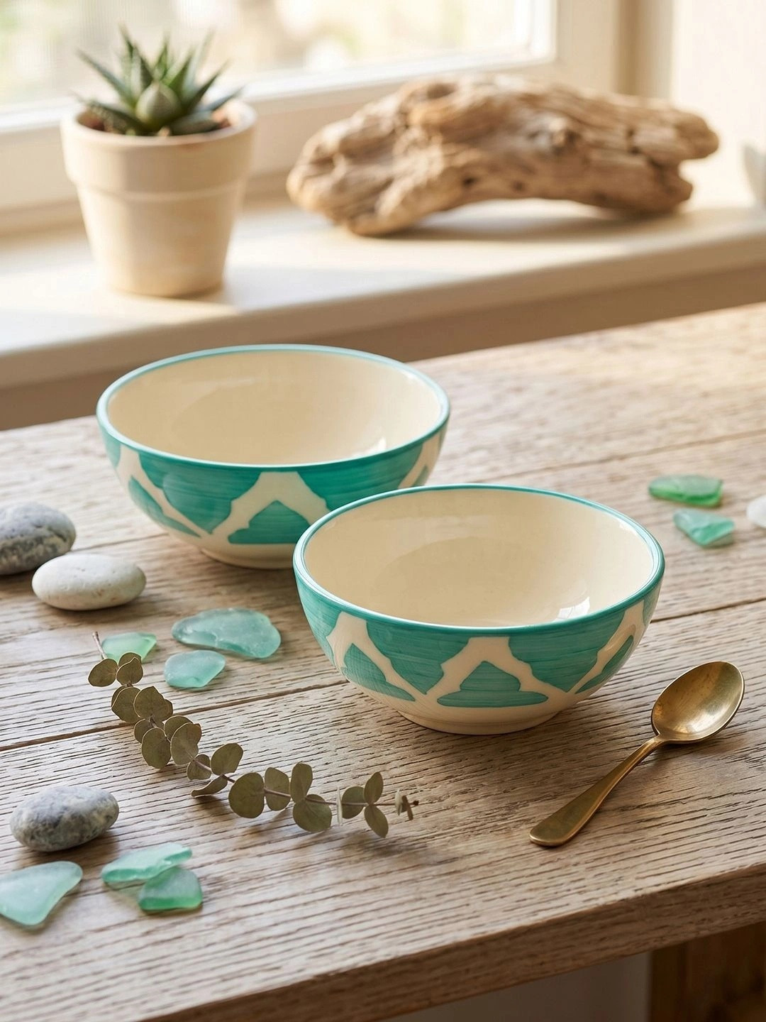 Myntra Elegant Homes Turquoise Blue 2025 2 Pieces Ceramic Dishwasher and Microwave Safe Serving Bowl