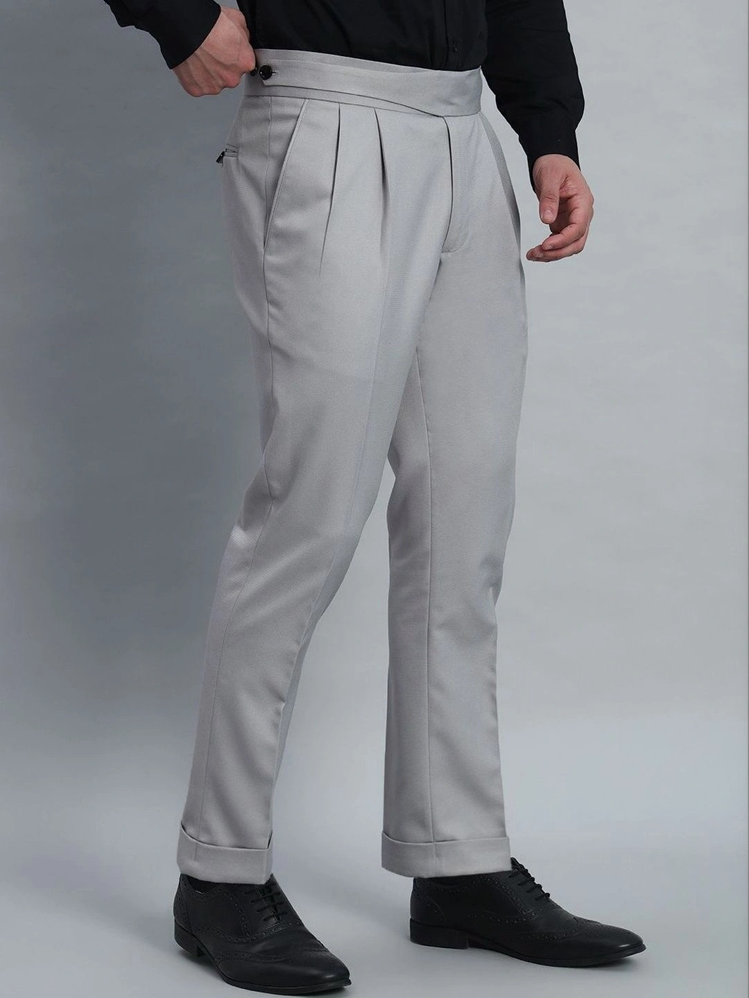 Qlanz Men Wrinkle Free Pleated Trousers