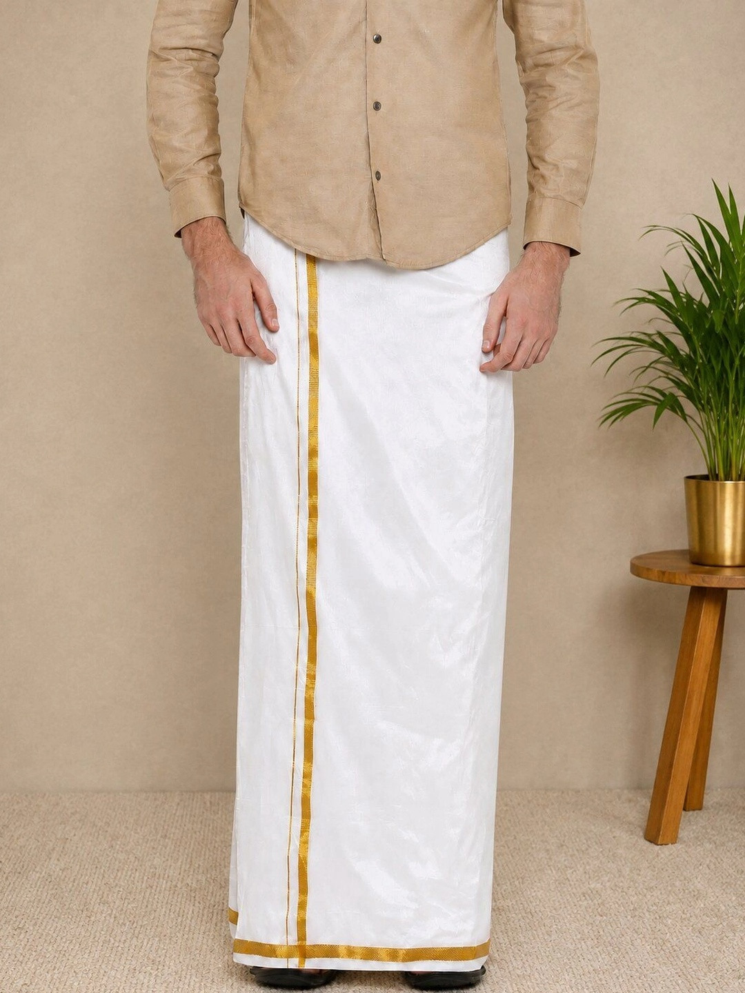 Sethukrishna Men White Solid Readymade Dhoti