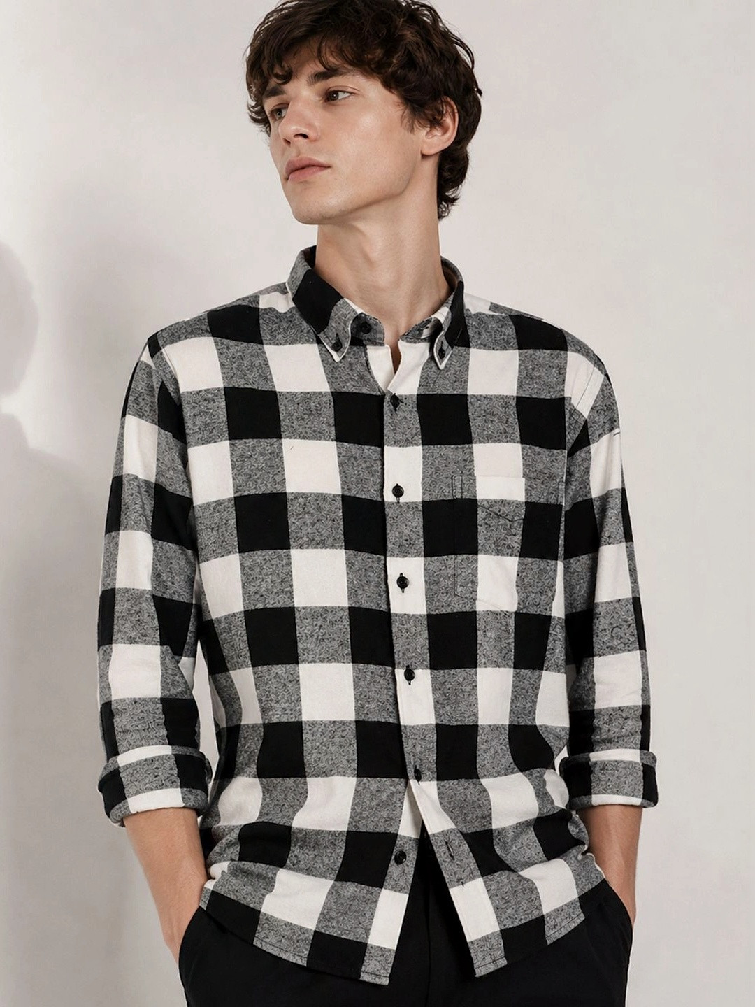 Hancock Standard Slim Fit Checked Flannel Weave Button Down Collar Pure Cotton Shirt