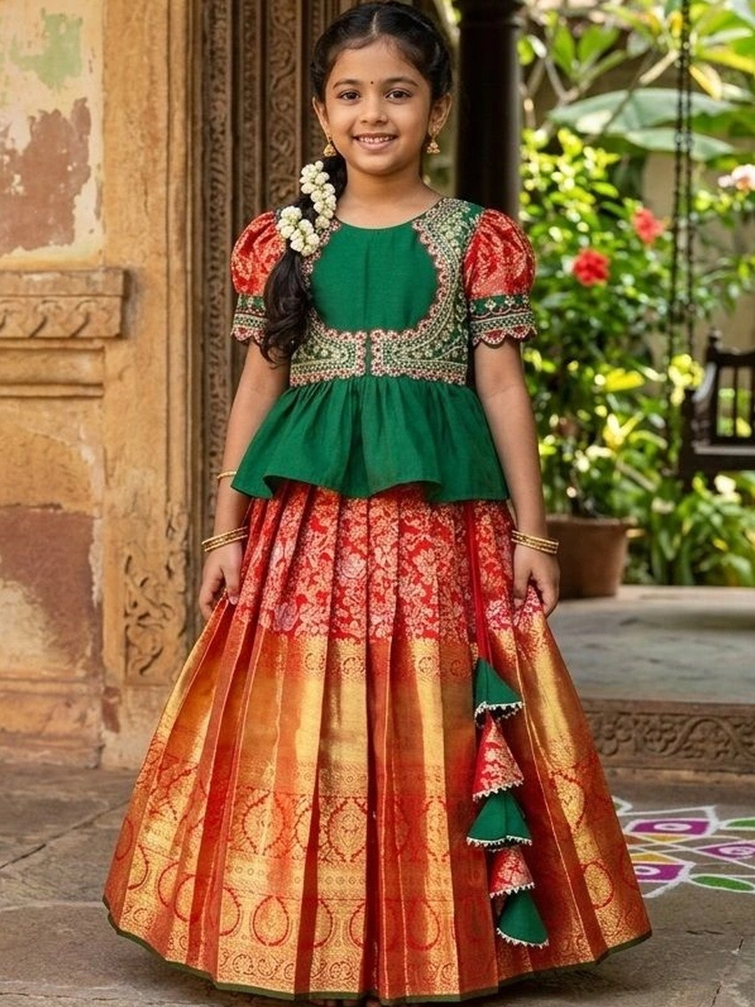 Wommaniya Impex Girls Embroidered Thread Work Ready To Wear Lehenga & Choli