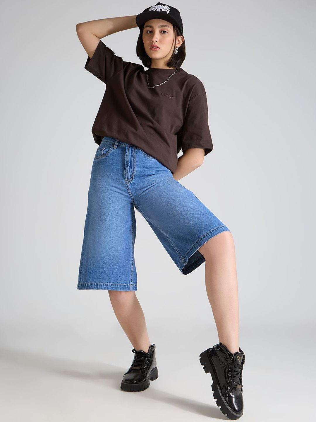 TARAMA Women Relaxed Fit Washed High-Rise Shorts