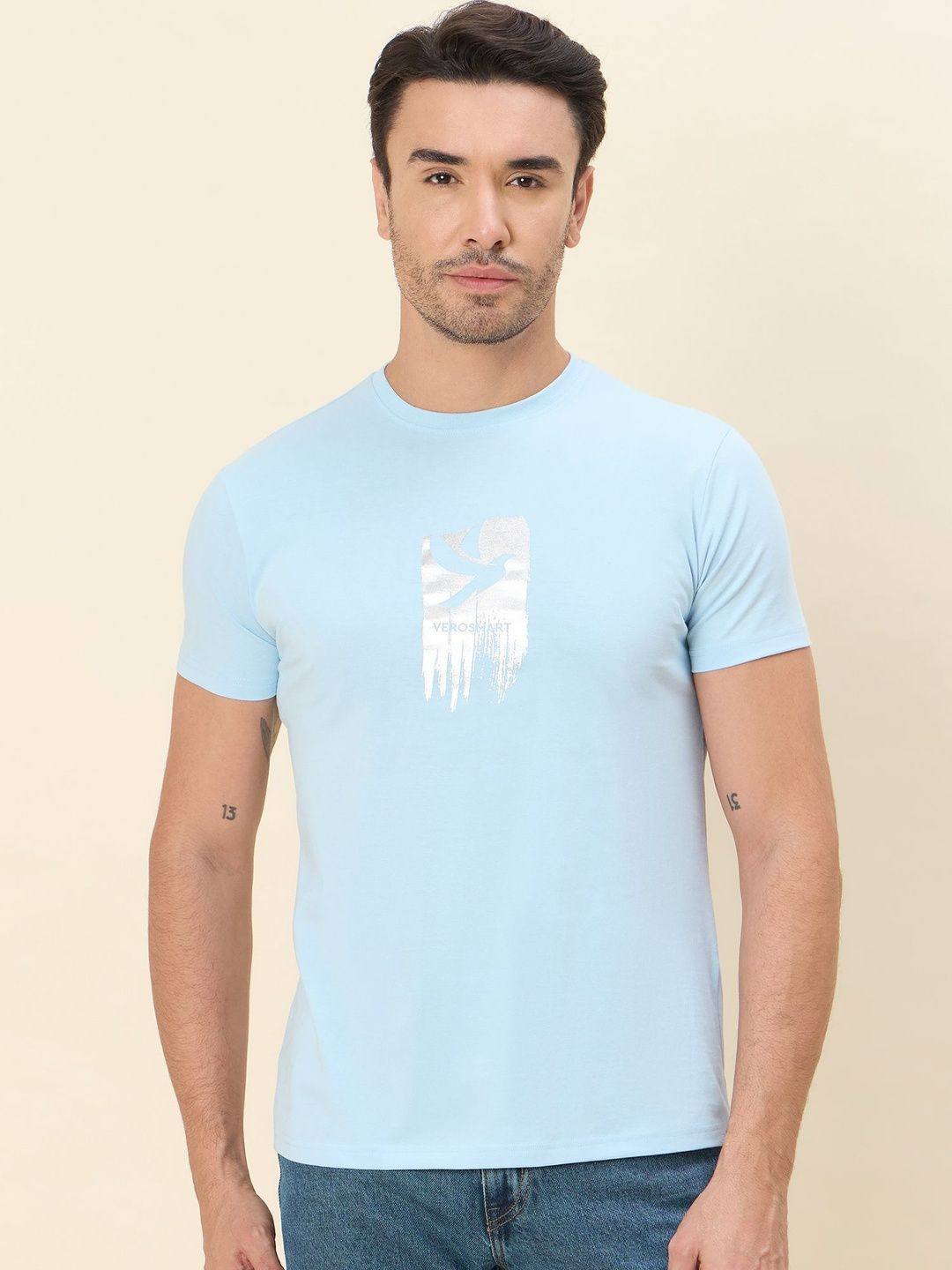 Verosmart Men Pure Cotton Printed Refined Basic Regular Fit roundneck T-Shirt