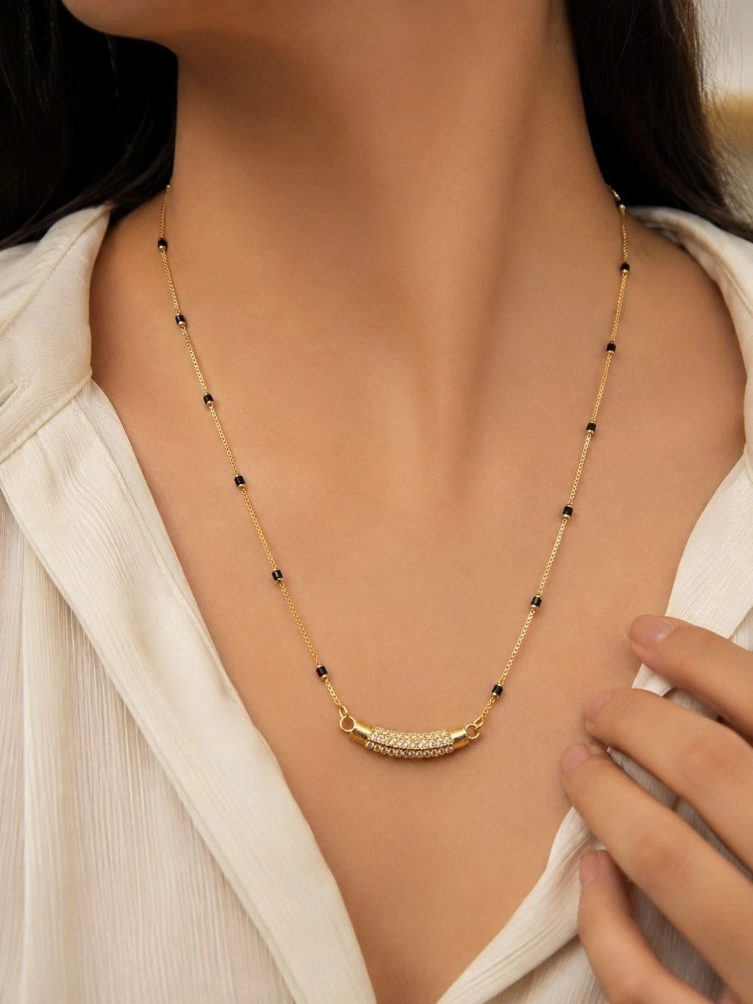 Zeviel Gold-Plated Artificial Stones and Beads Mangalsutra